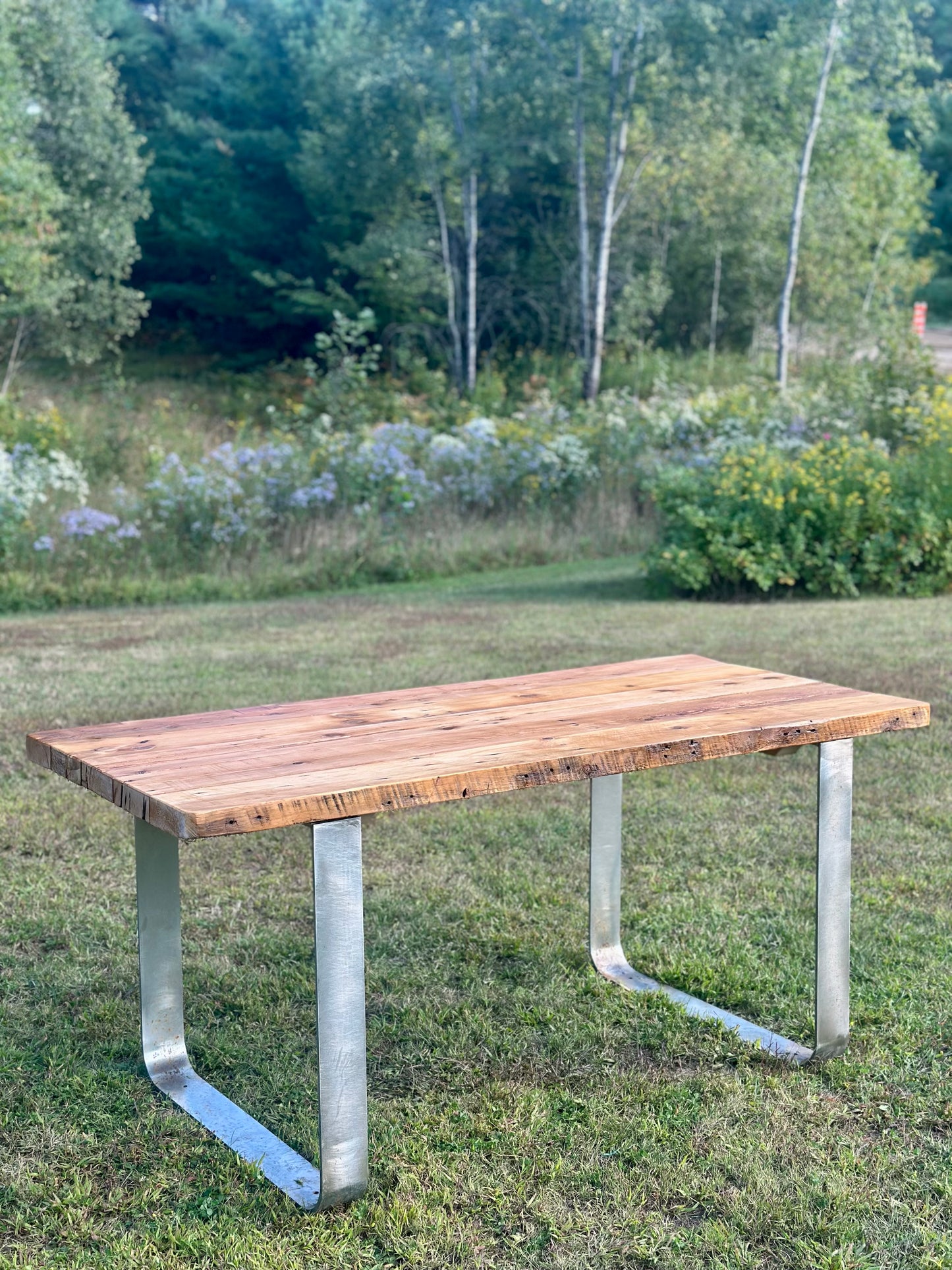 5 1/2’ L Rustic Reclaimed Wood + Steel Dining Table