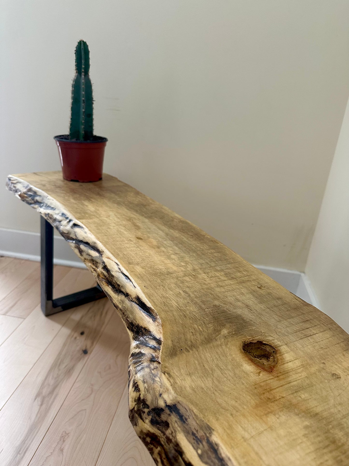 4' L Rustic Live Edge Wood + Steel Bench