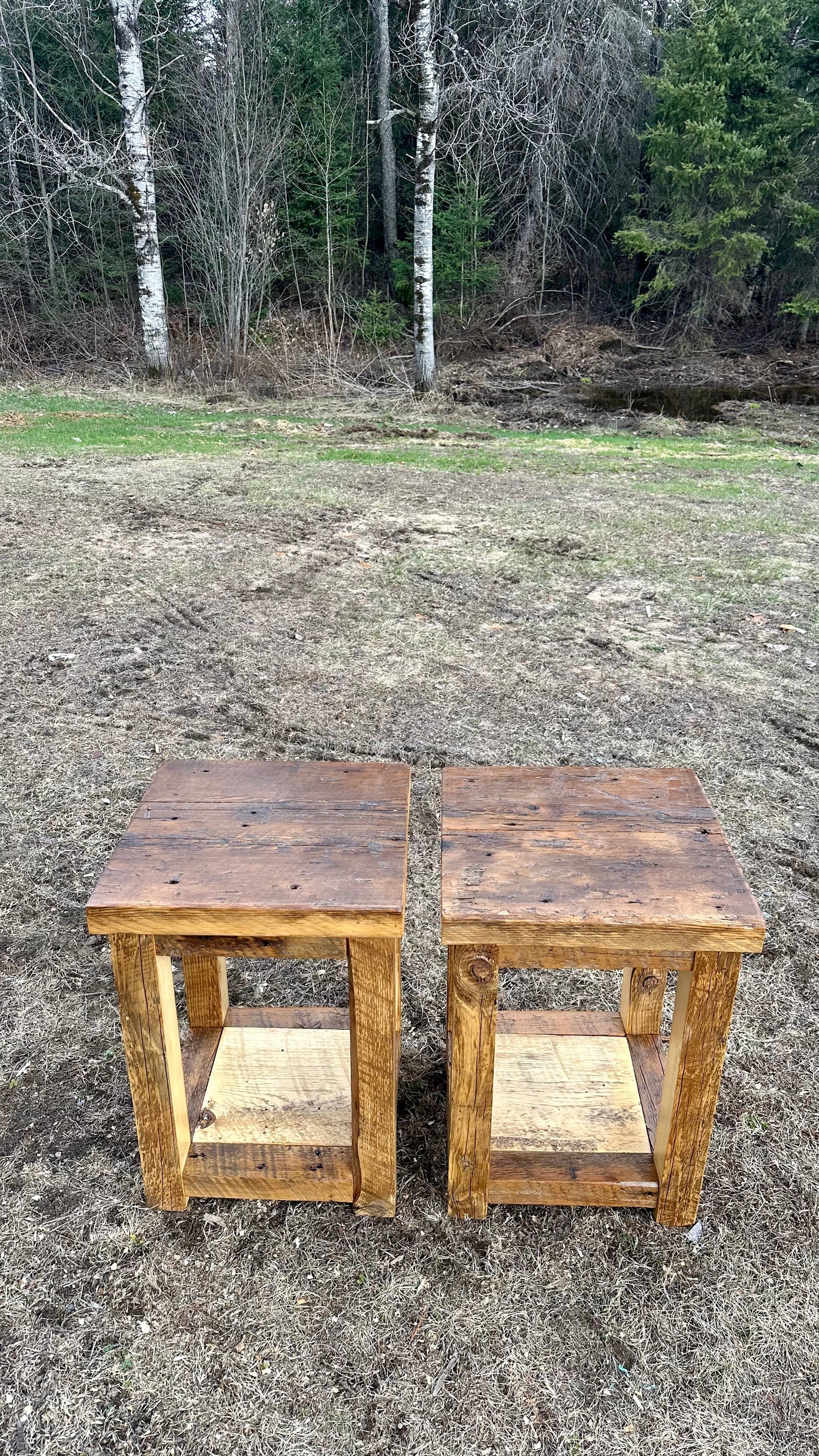 2 x Rustic Wood Side Tables / Night Stands