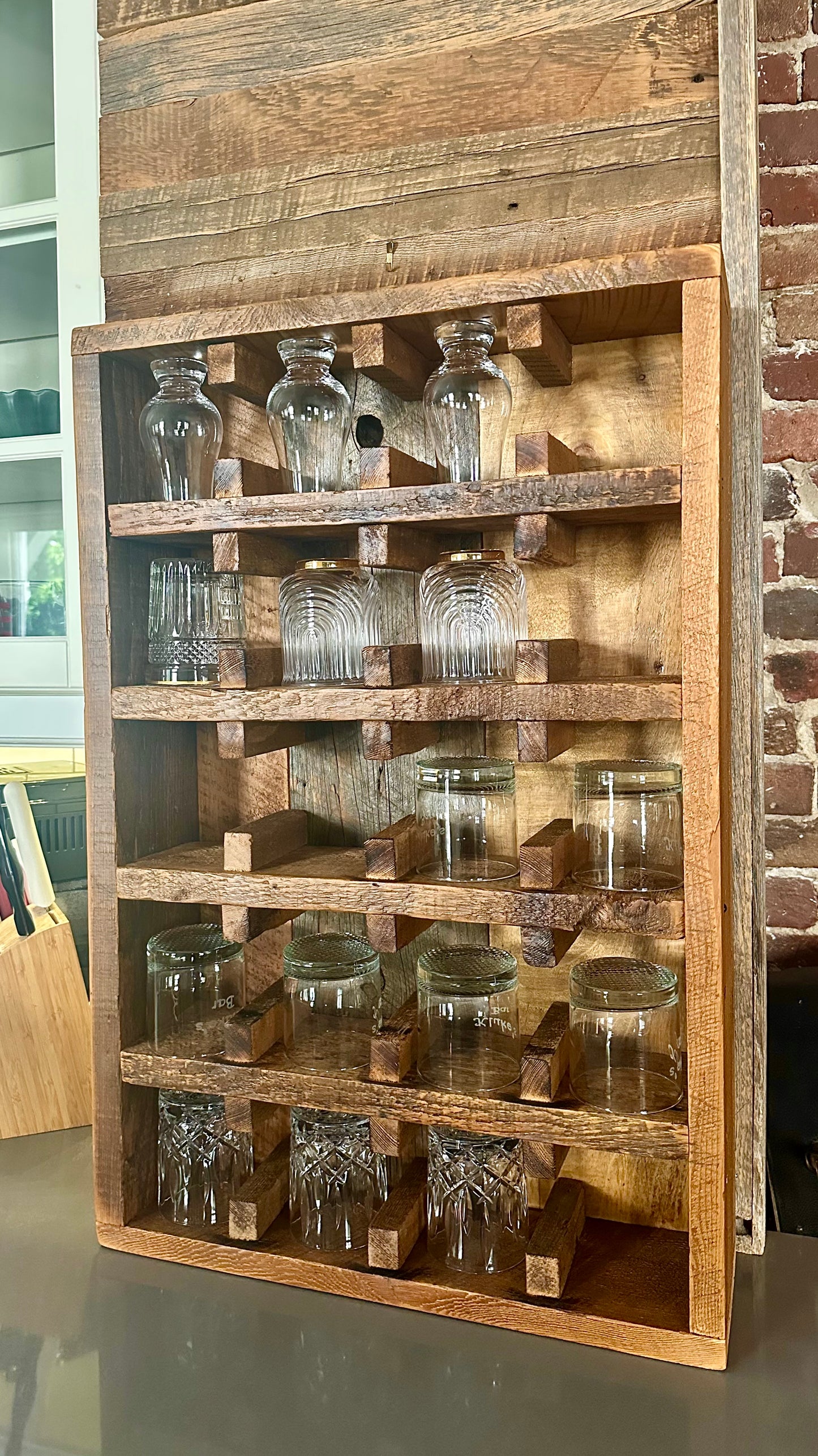 20" L Rustic Wood Coffee Mug Shelf