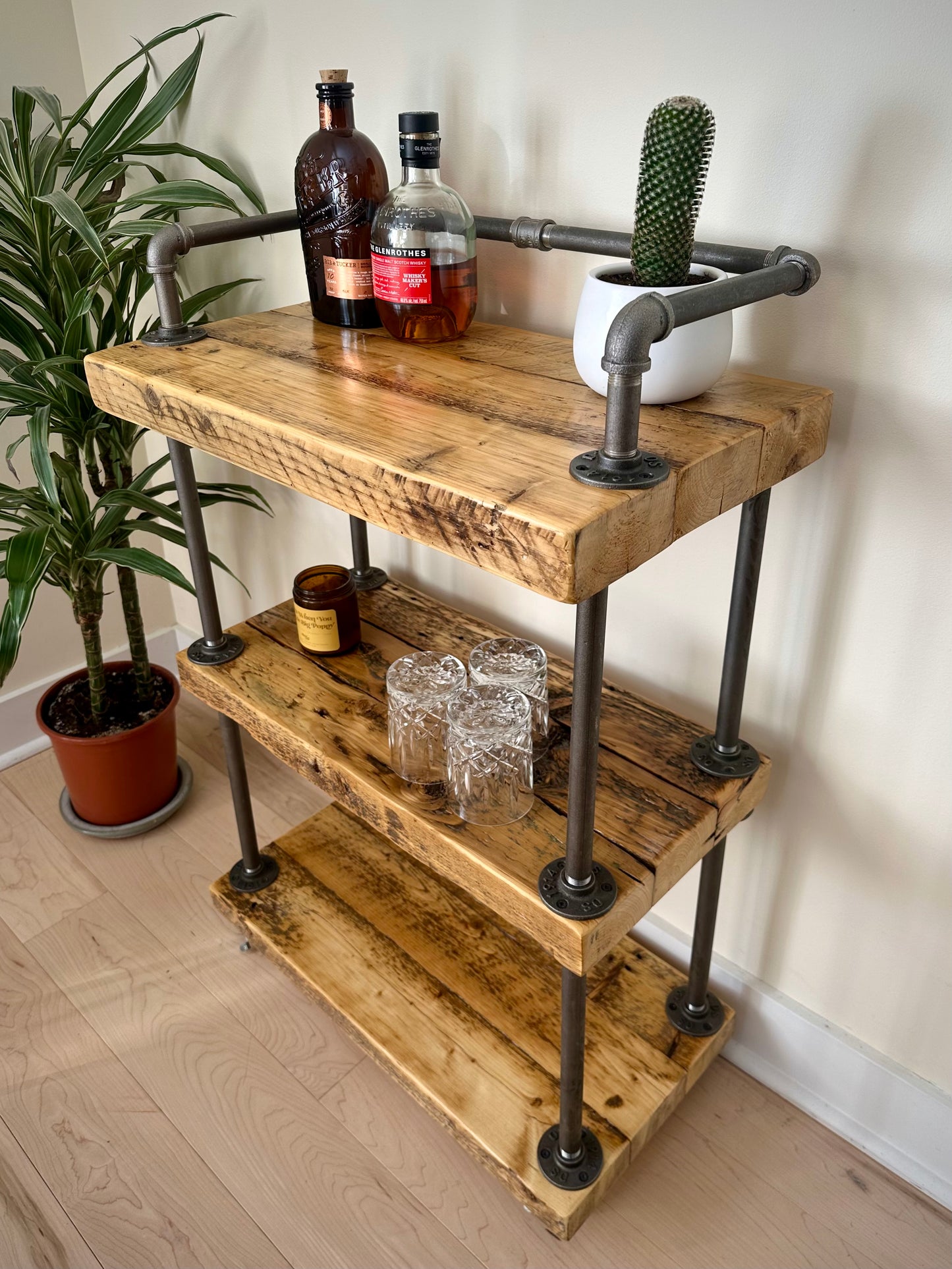 2’ L Rustic Reclaimed Wood Bar / Kitchen Cart