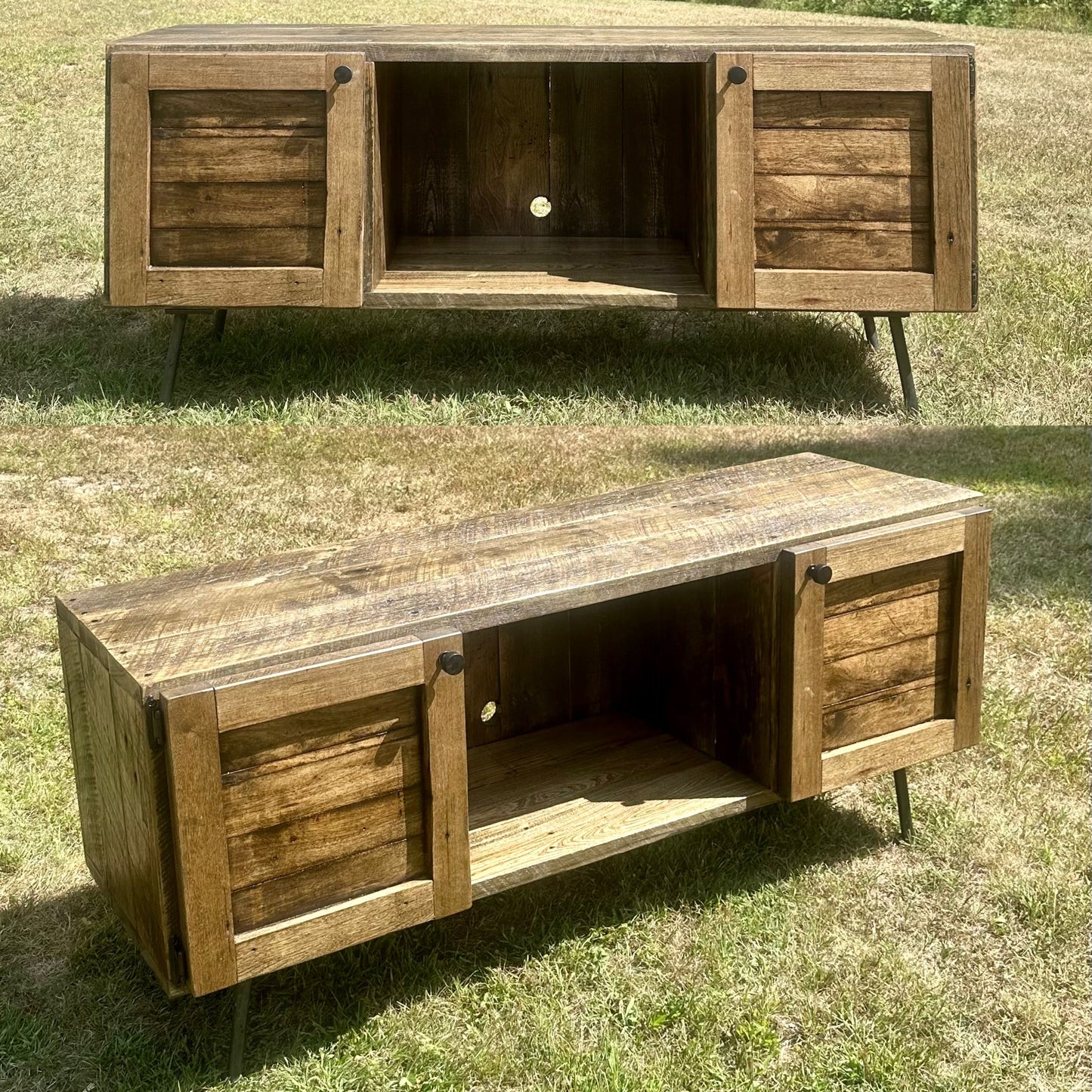 4’ Rustic Wood Media Stand on Pin Legs