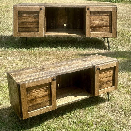 4’ Rustic Wood Media Stand on Pin Legs