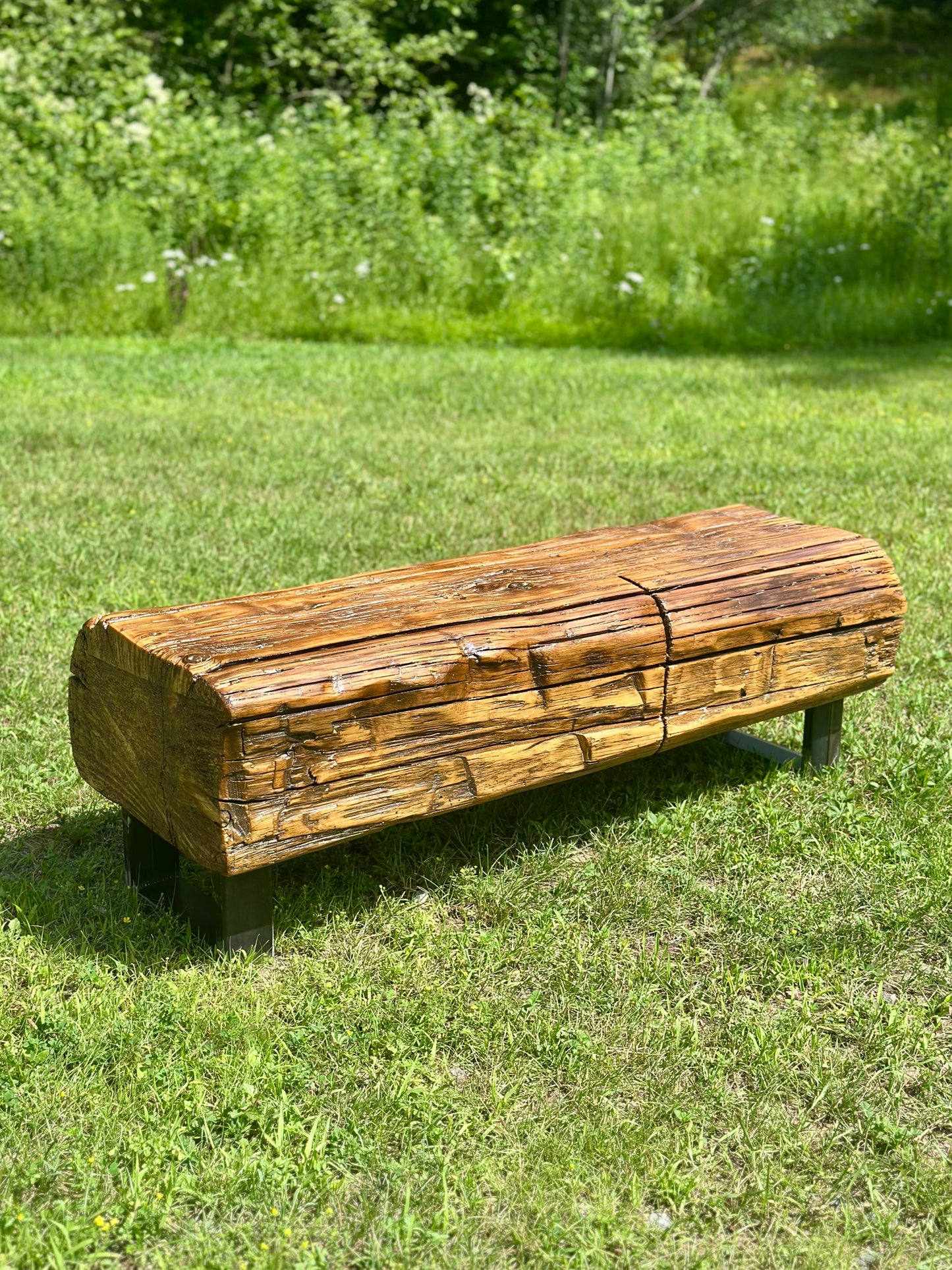 4’ L Rustic Reclaimed Barn Wood Beam Bench / Coffee Table