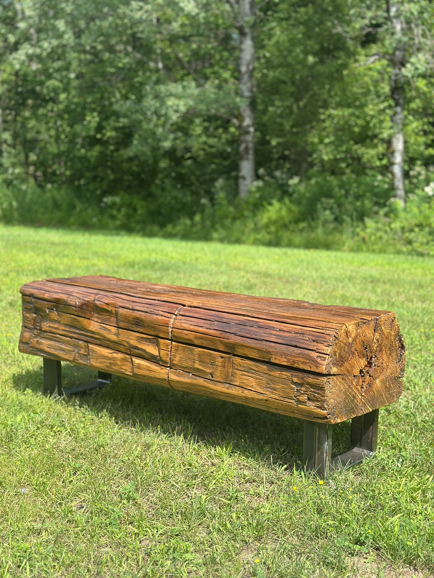 4’ L Rustic Reclaimed Barn Wood Beam Bench / Coffee Table