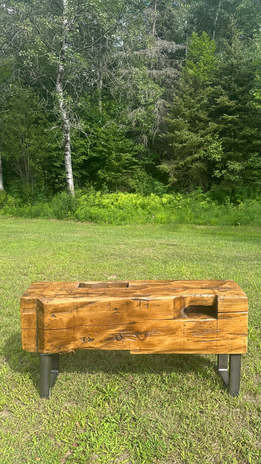 3.5' L Rustic Wood Beam Bench