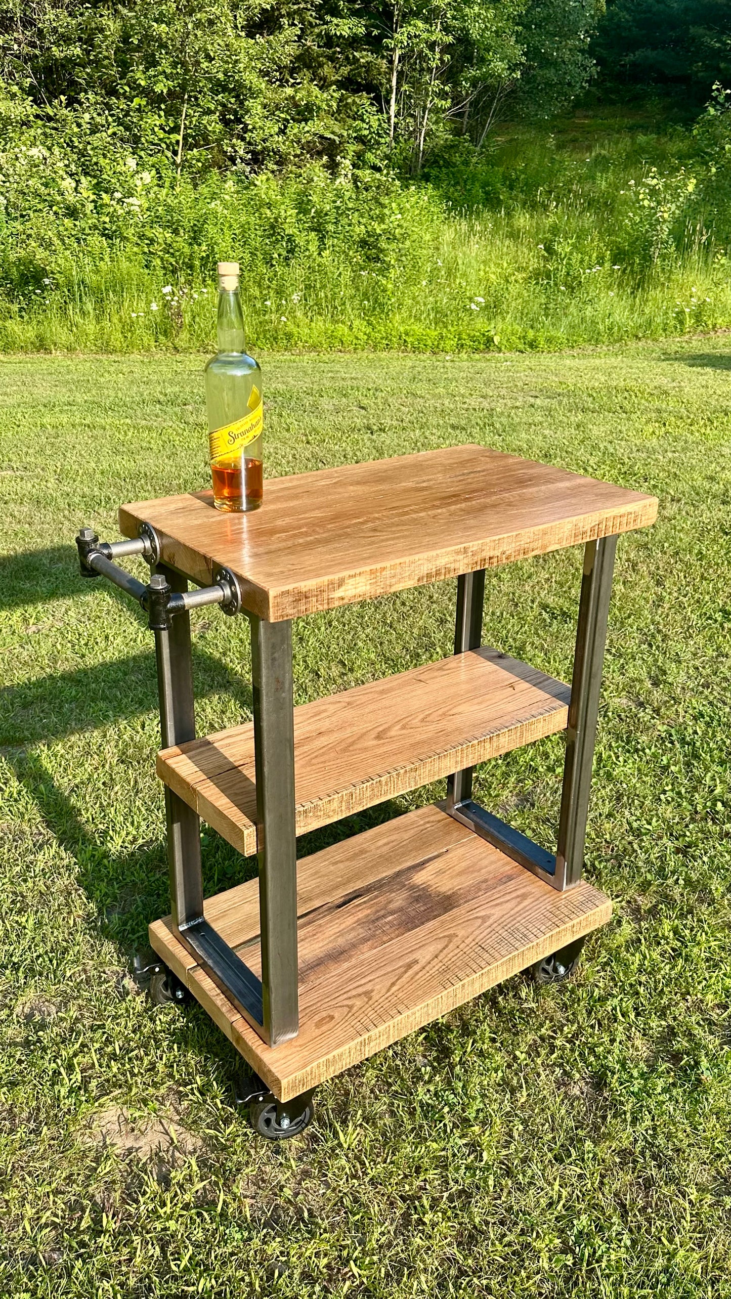 2 1/2’ L Rustic Reclaimed Oak Wood Bar Cart / Kitchen Island
