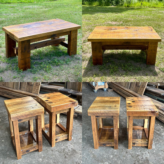 Set of 3 Rustic Wood Living Room Tables