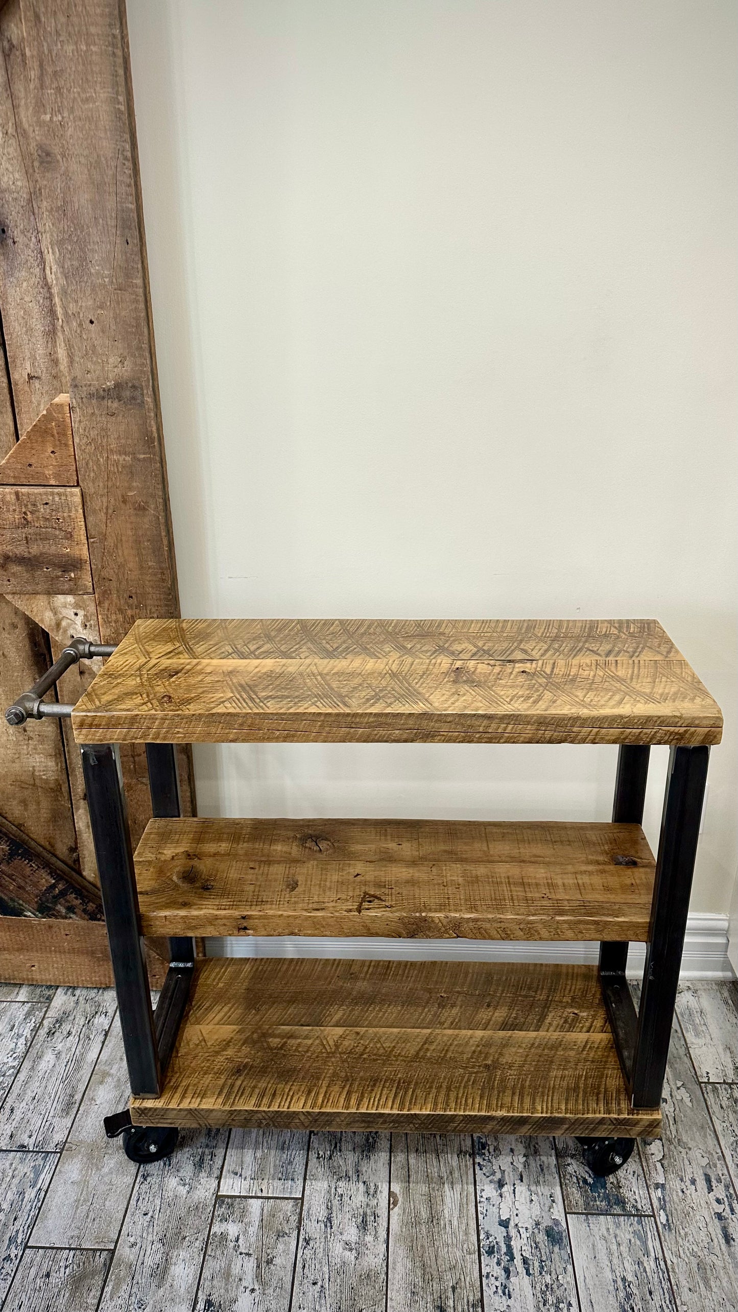 3’ L Rustic Wood + Steel Island / Bar Cart