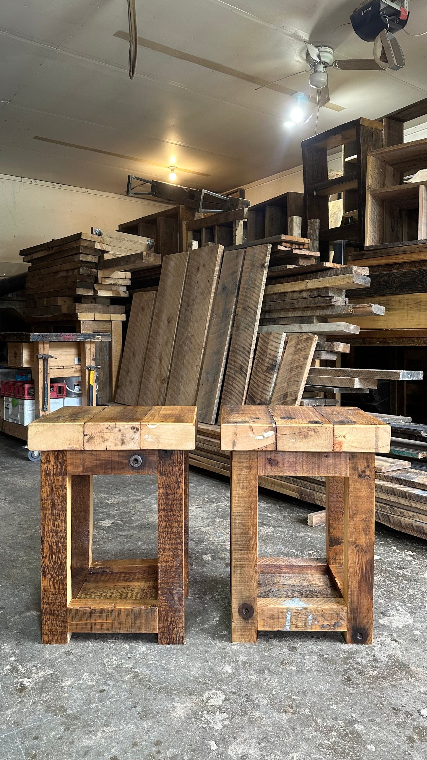 2 x Rustic Wood Side Tables / Night Stands