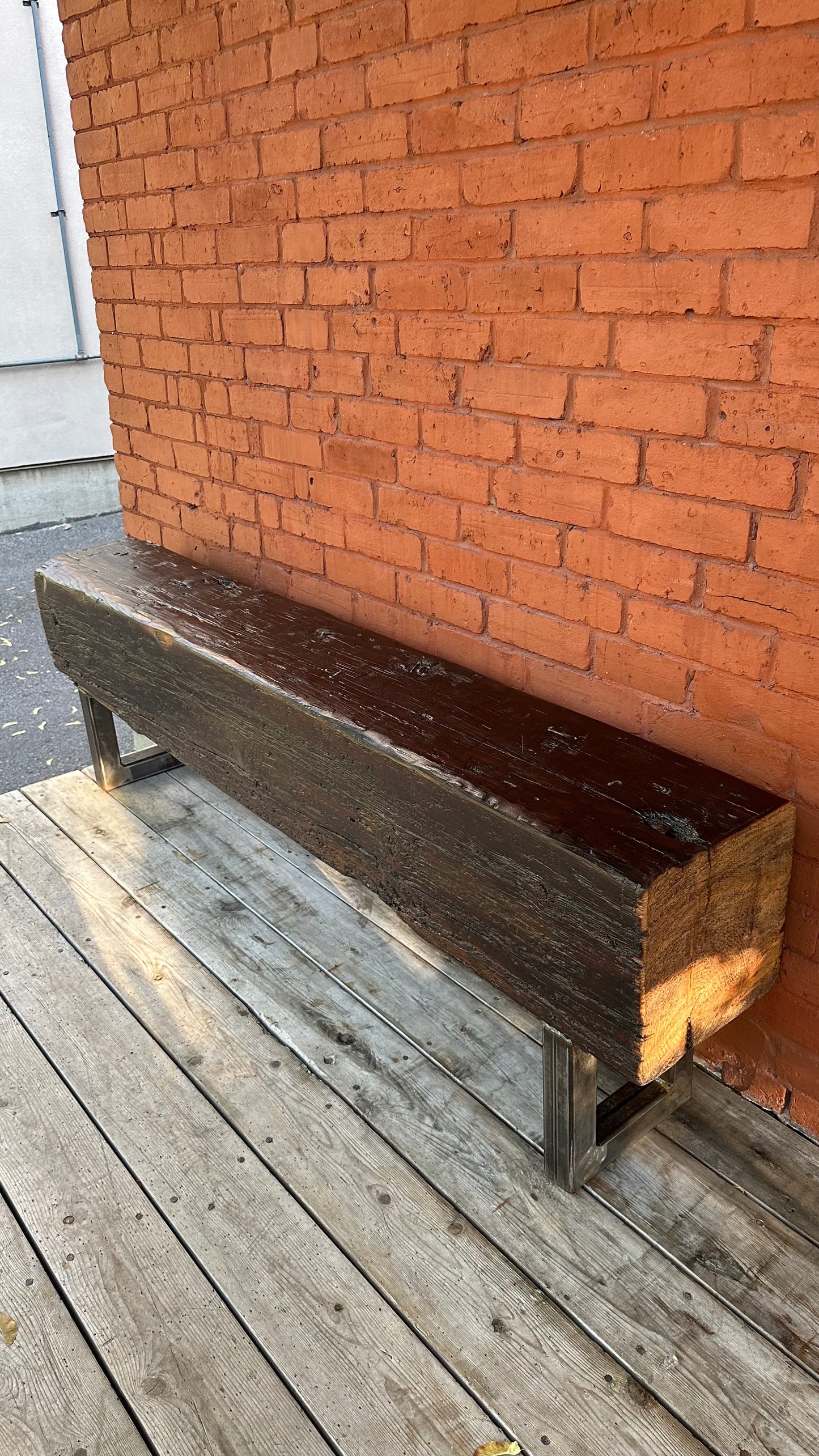66” L Rustic Reclaimed Barn Wood Beam Bench