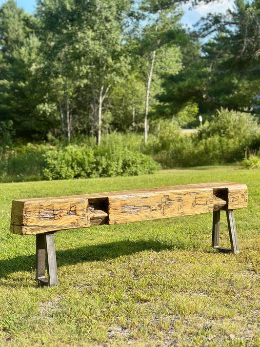 5’ L Rustic Barn Wood Beam + Steel Bench