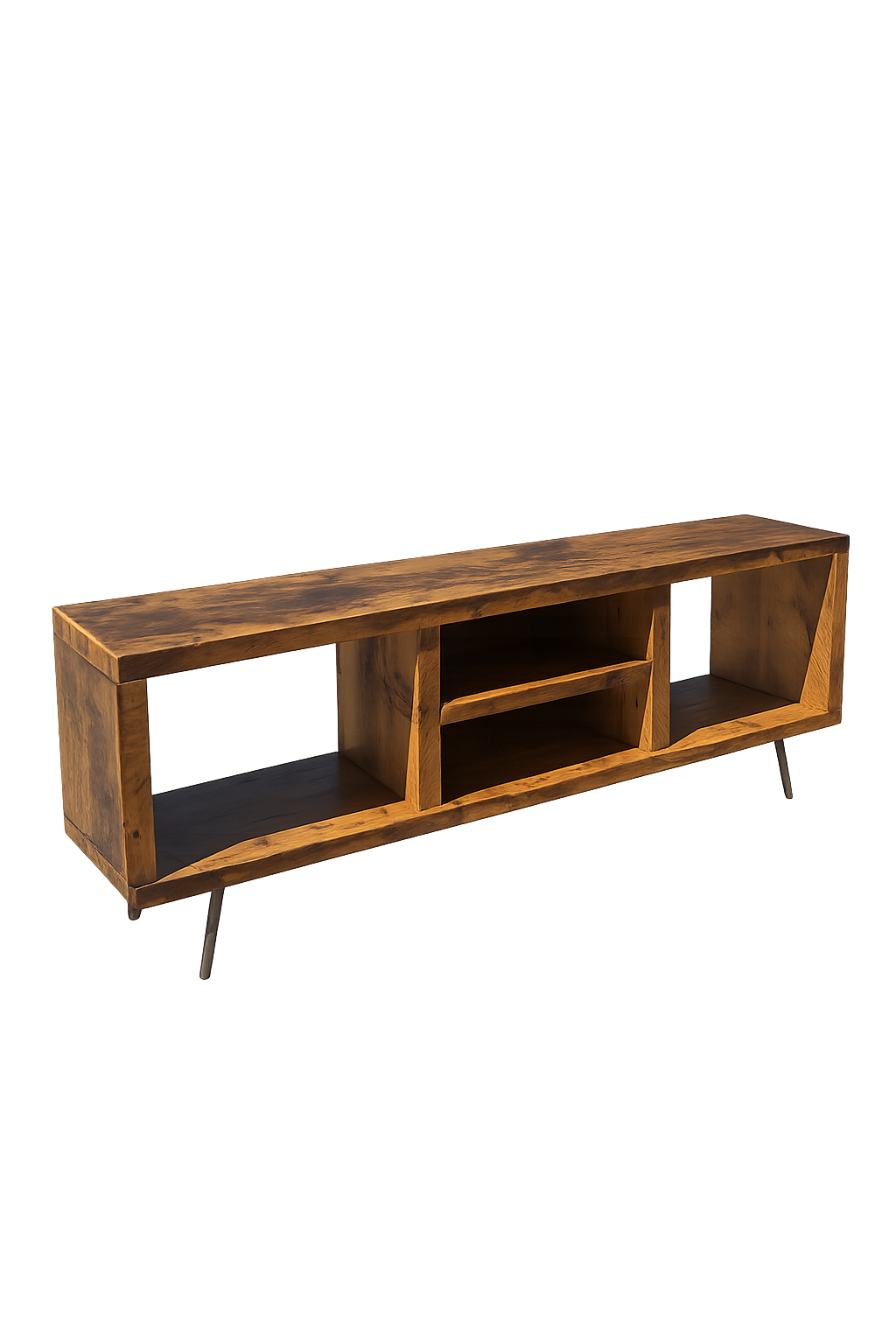 6' L Rustic Wood Media Stand on Pin Legs