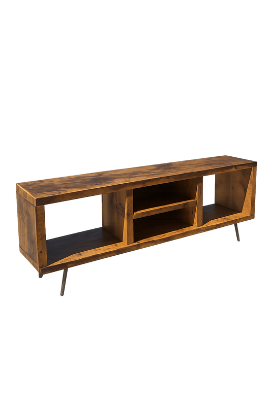 6' L Rustic Wood Media Stand on Pin Legs