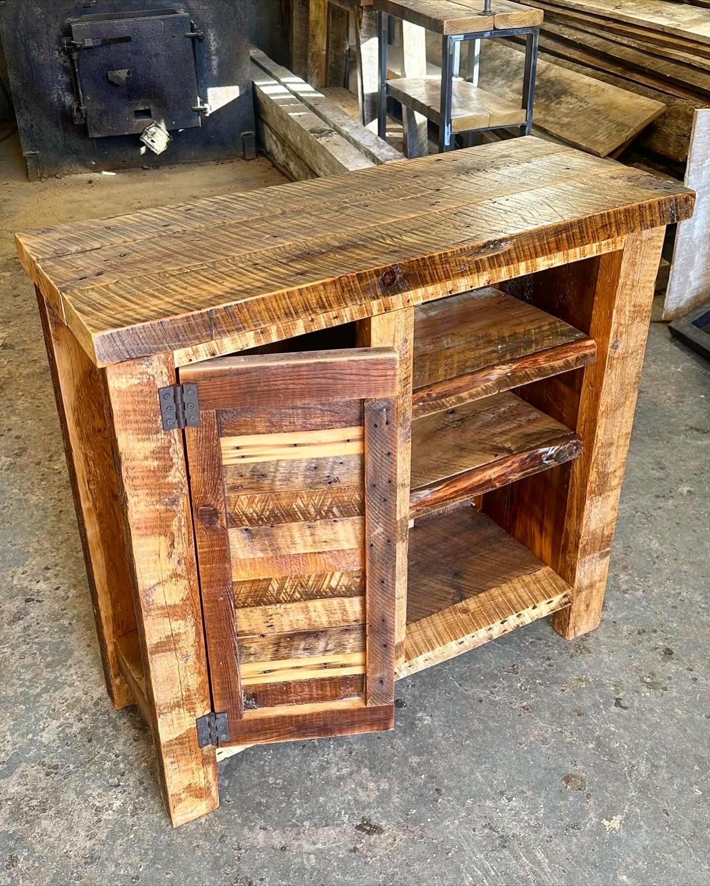 40” L Rustic Reclaimed Barn Wood Bar / Media Cabinet