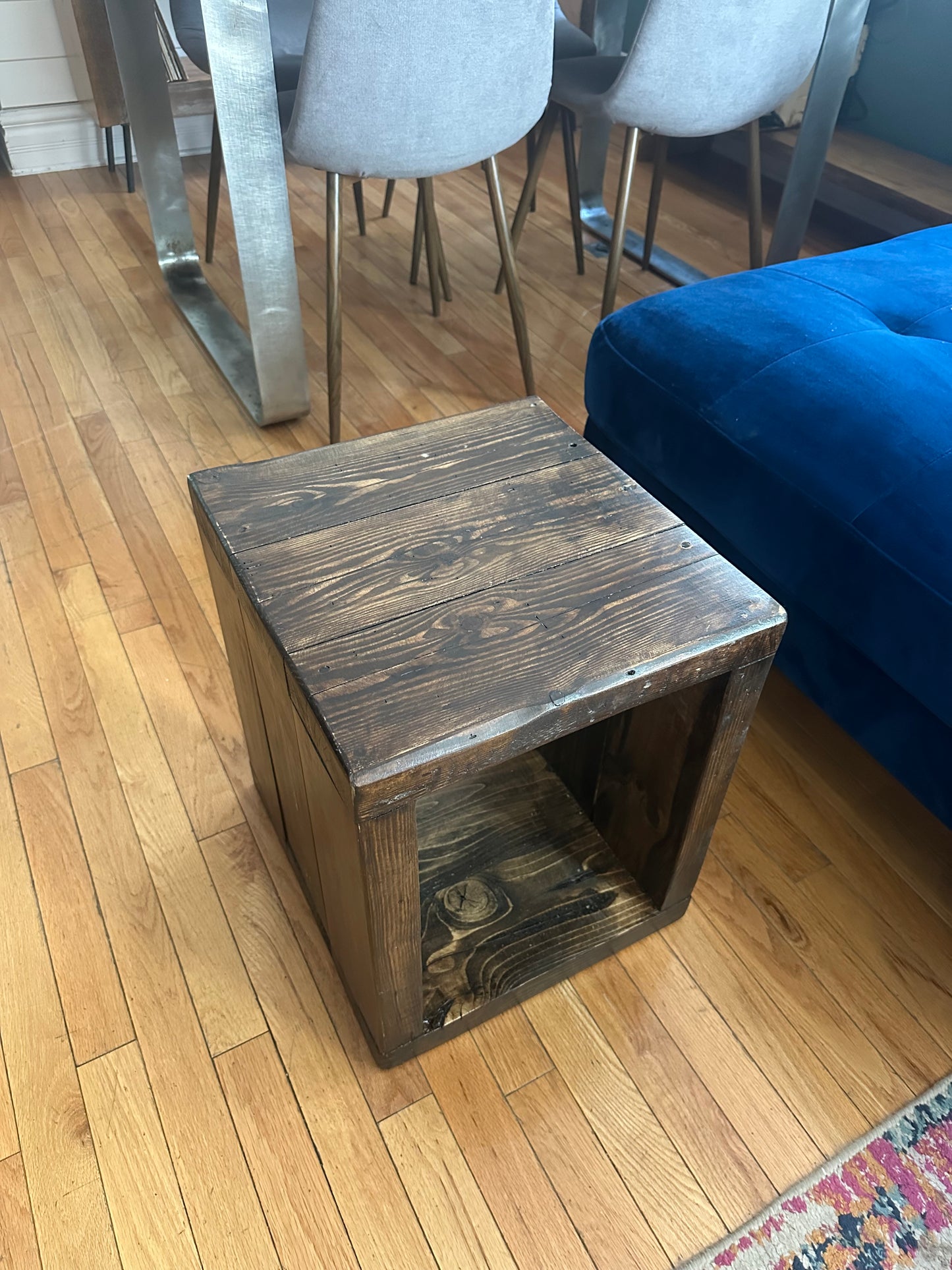 2 x Rustic Pine Wood Side Tables / Vinyl Cubbies