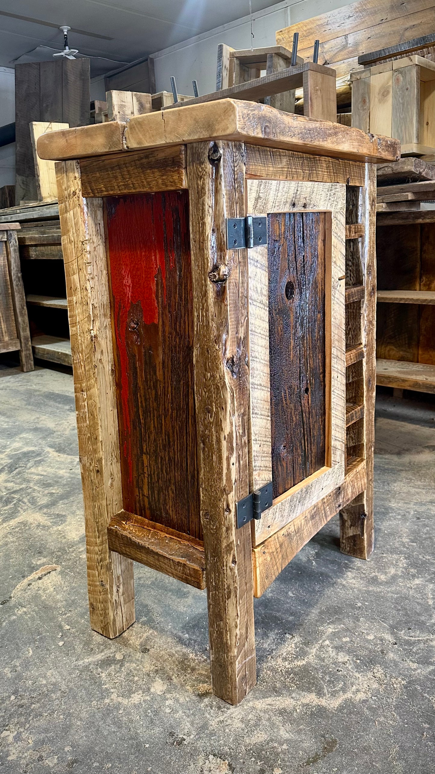 Rustic Wood Bar Height Cabinet w/Wine Bottle Storage