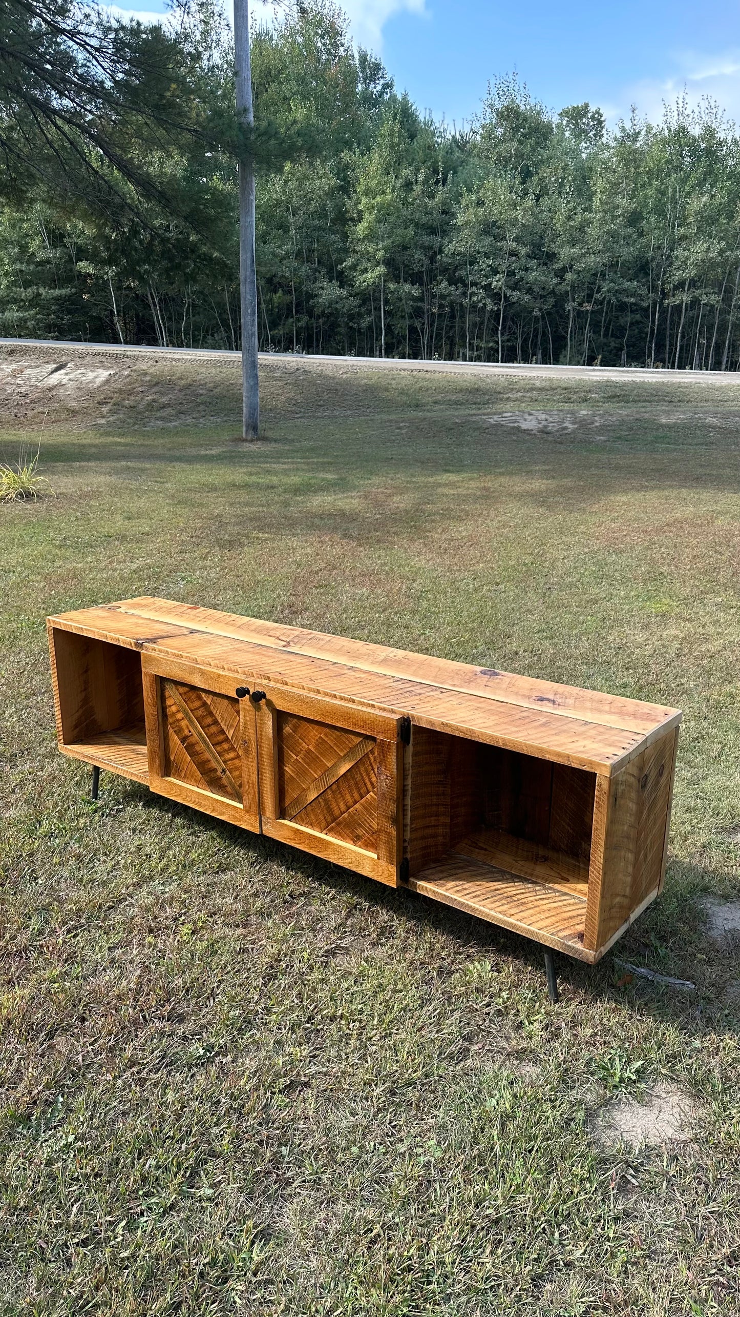 6’ L Rustic Reclaimed Wood MCM Inspired Media Cabinet