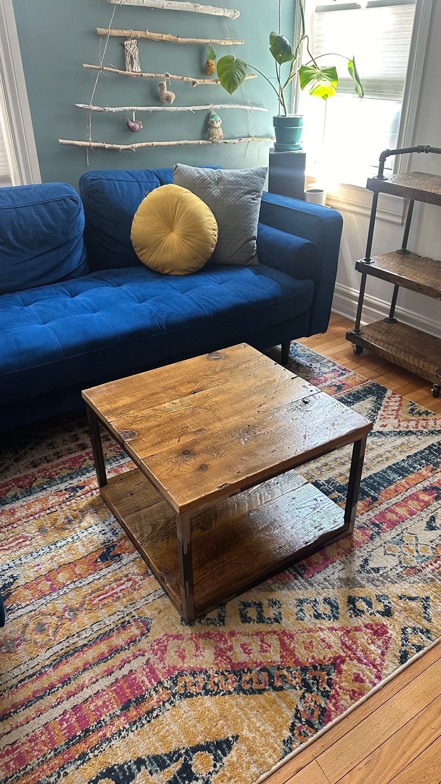 30” Square Rustic Wood and Steel Coffee Table