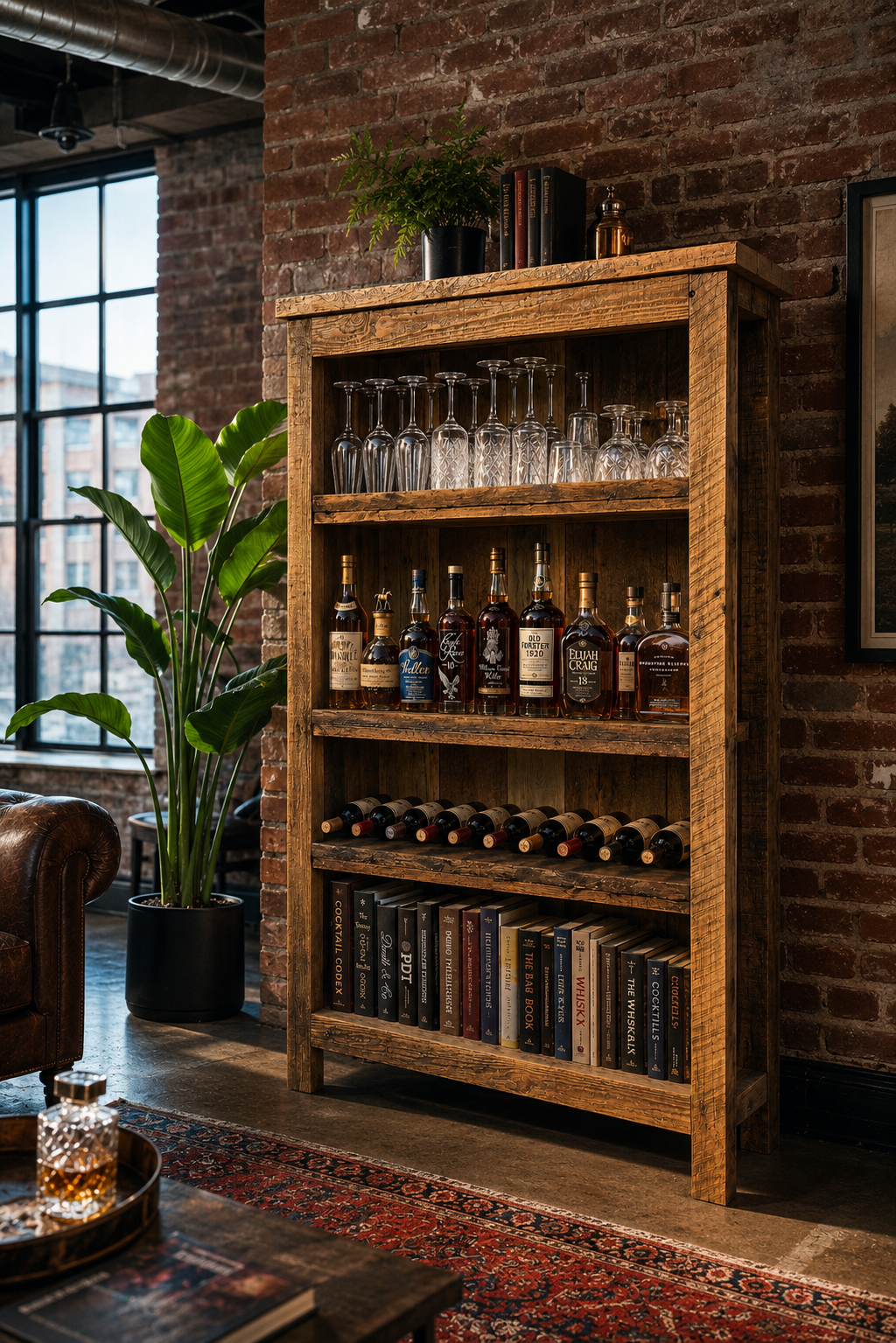 7' H Rustic Wood Bookcase