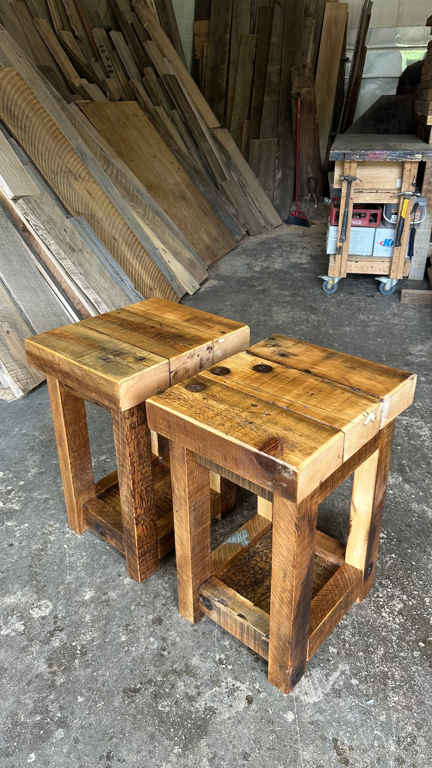 Set of 3 Rustic Wood Living Room Tables