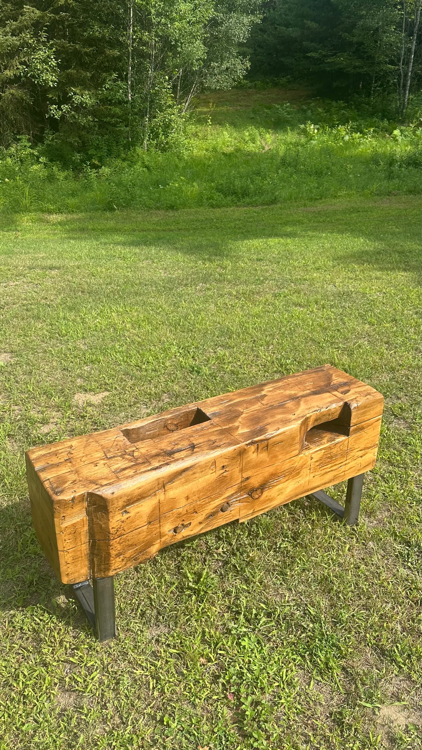 3.5' L Rustic Wood Beam Bench