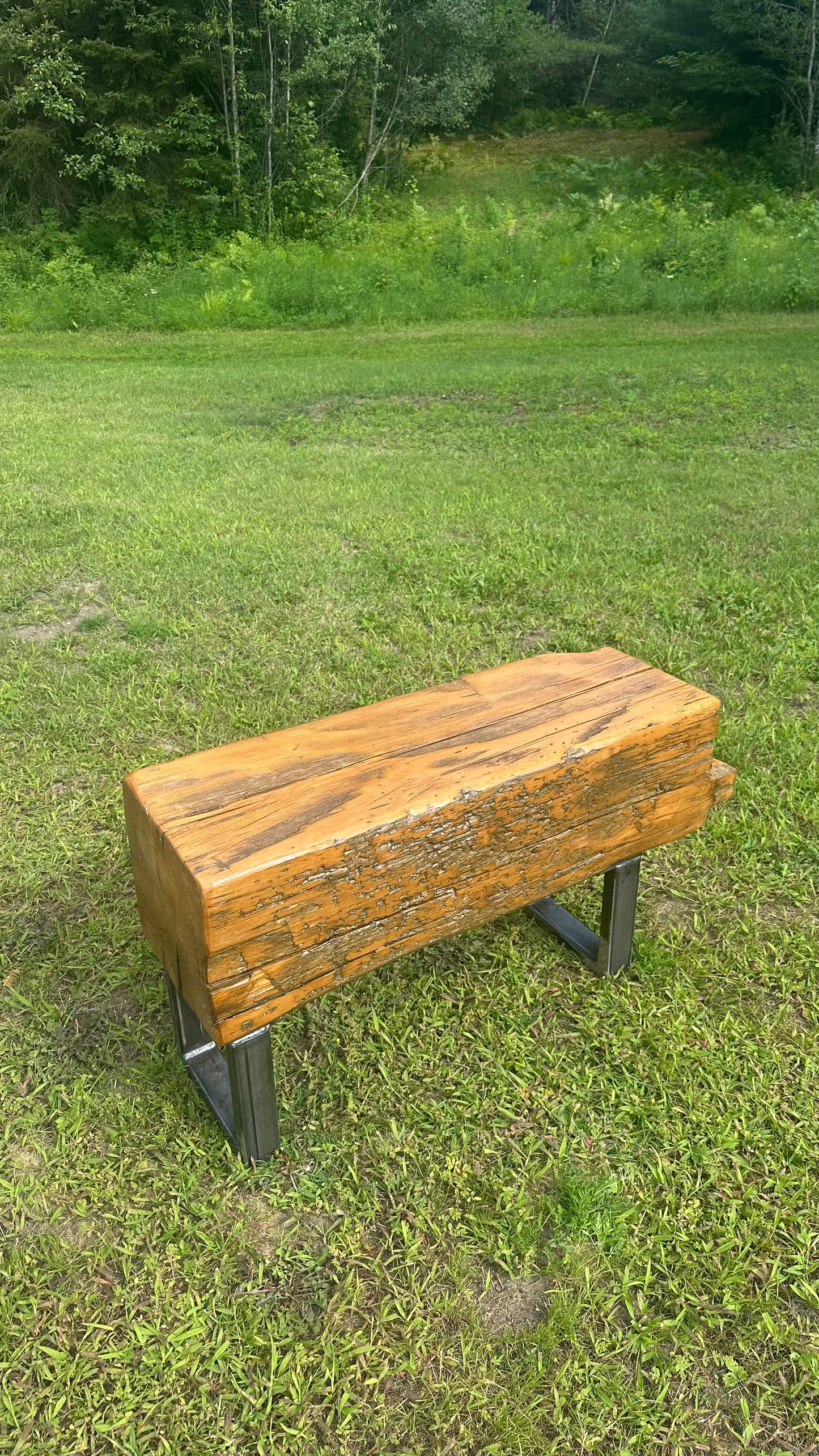 3' L Rustic Wood Beam Bench