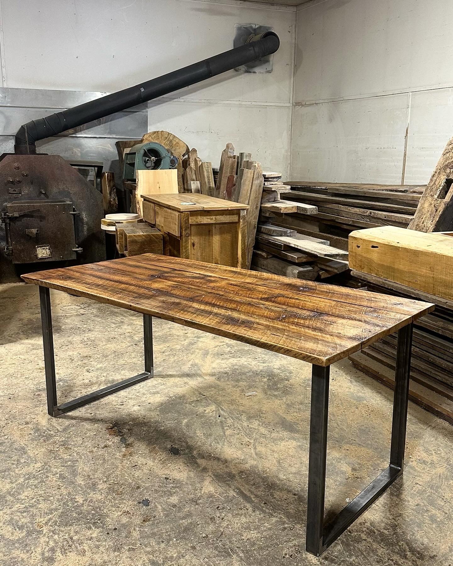65” L Rustic Wood Dining Table - Steel Legs