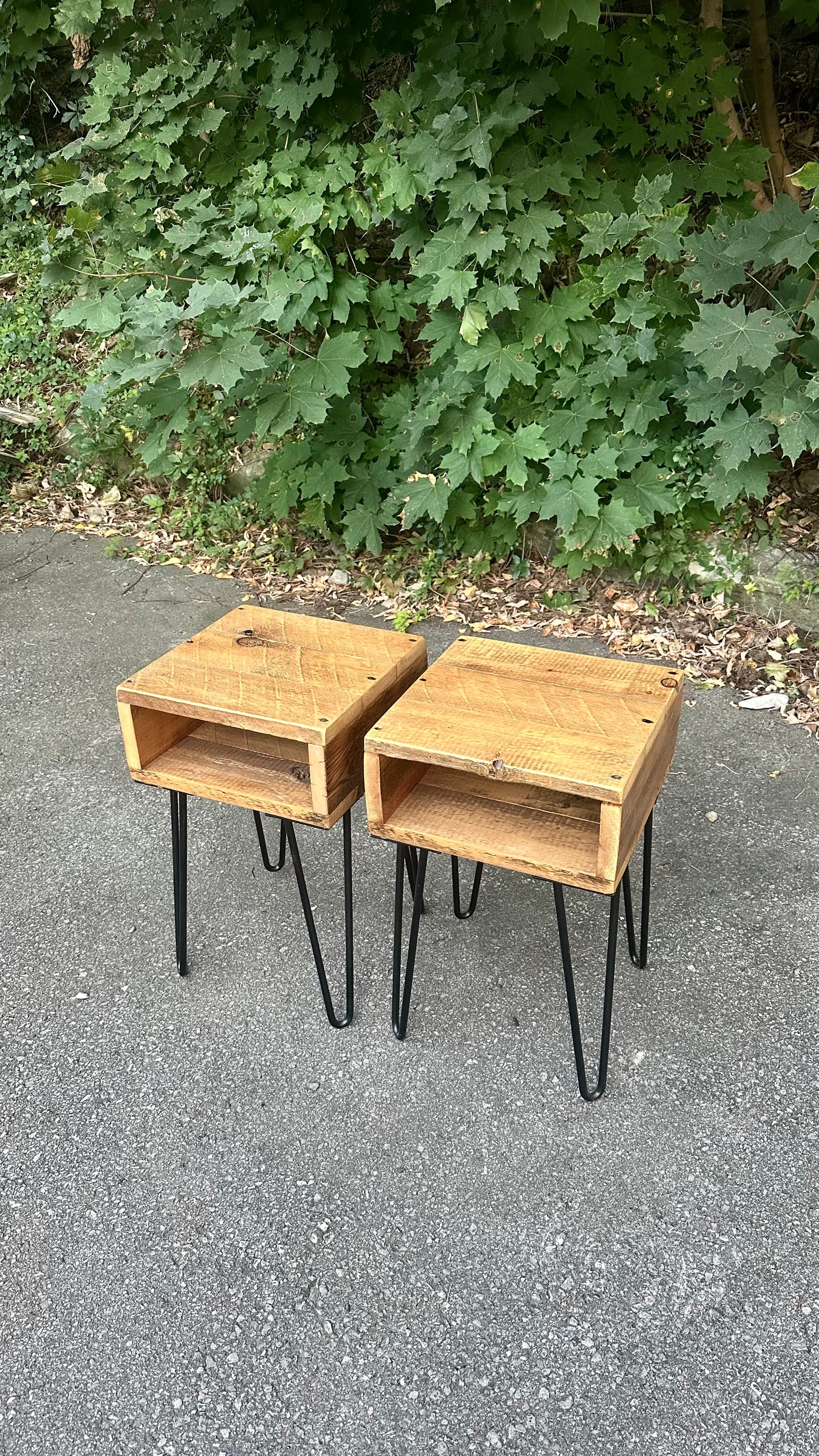 2 x Rustic Reclaimed Wood Night Stands / Side Tables