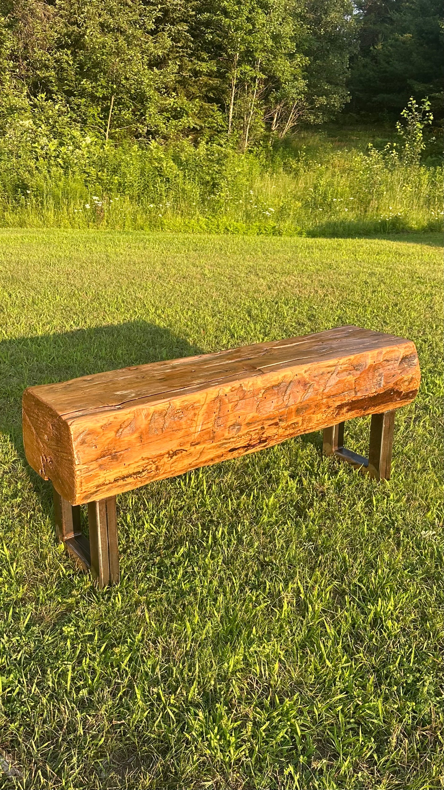 3 1/2’ L Rustic Reclaimed Barn Wood Beam Bench