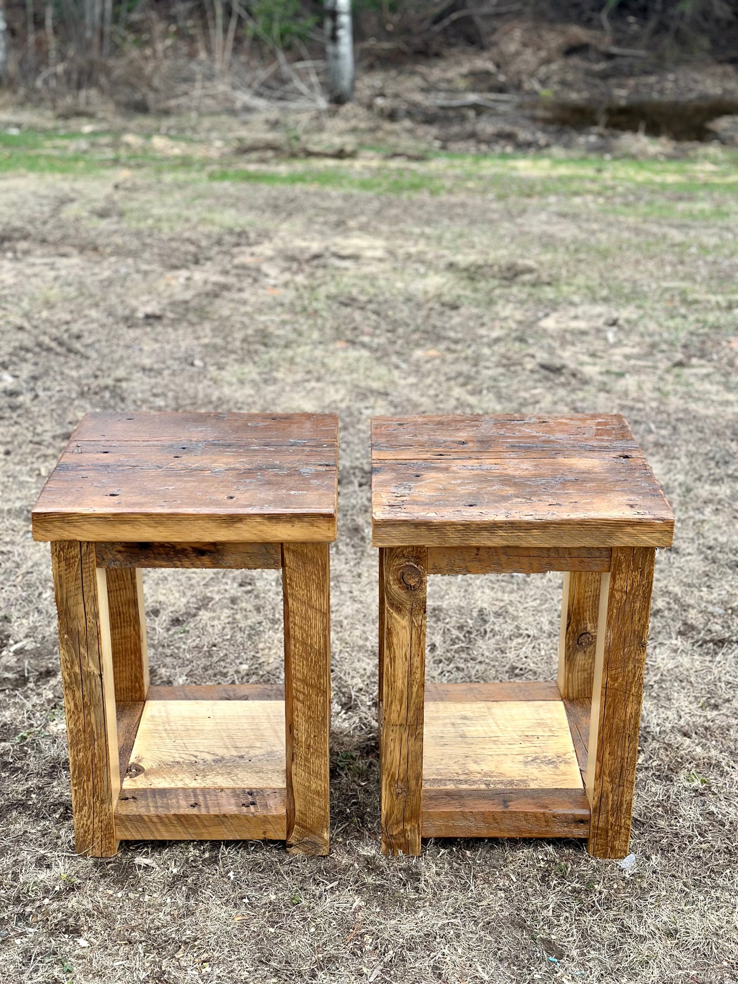 2 x Rustic Wood Side Tables / Night Stands