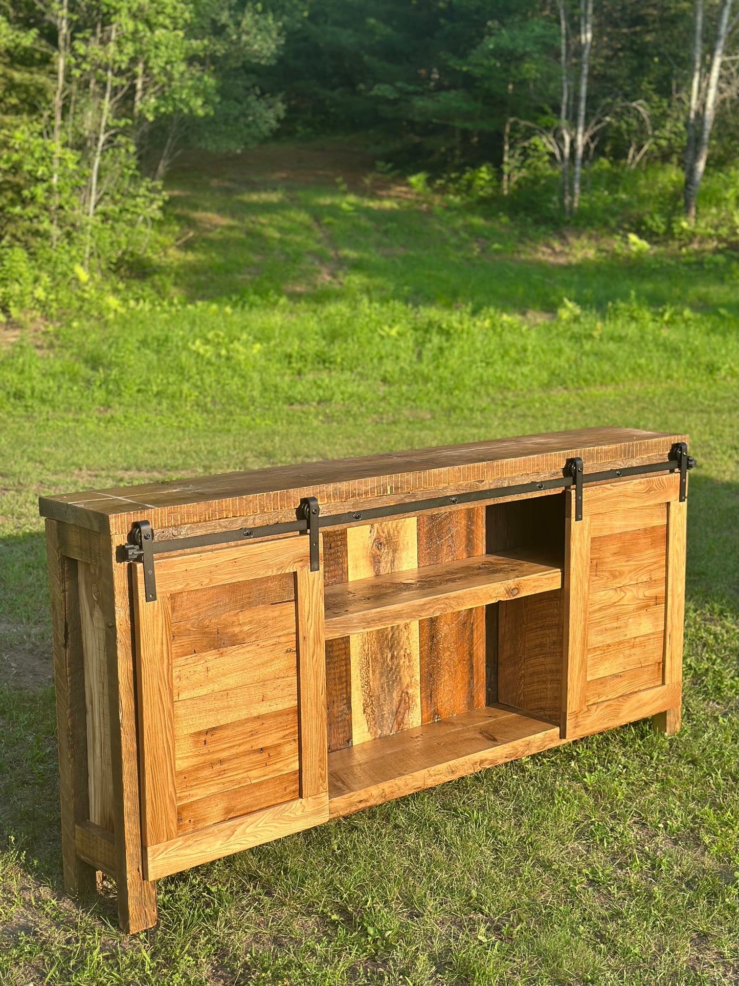 6’ L Rustic Wood Media / Bar Barn Door Cabinet