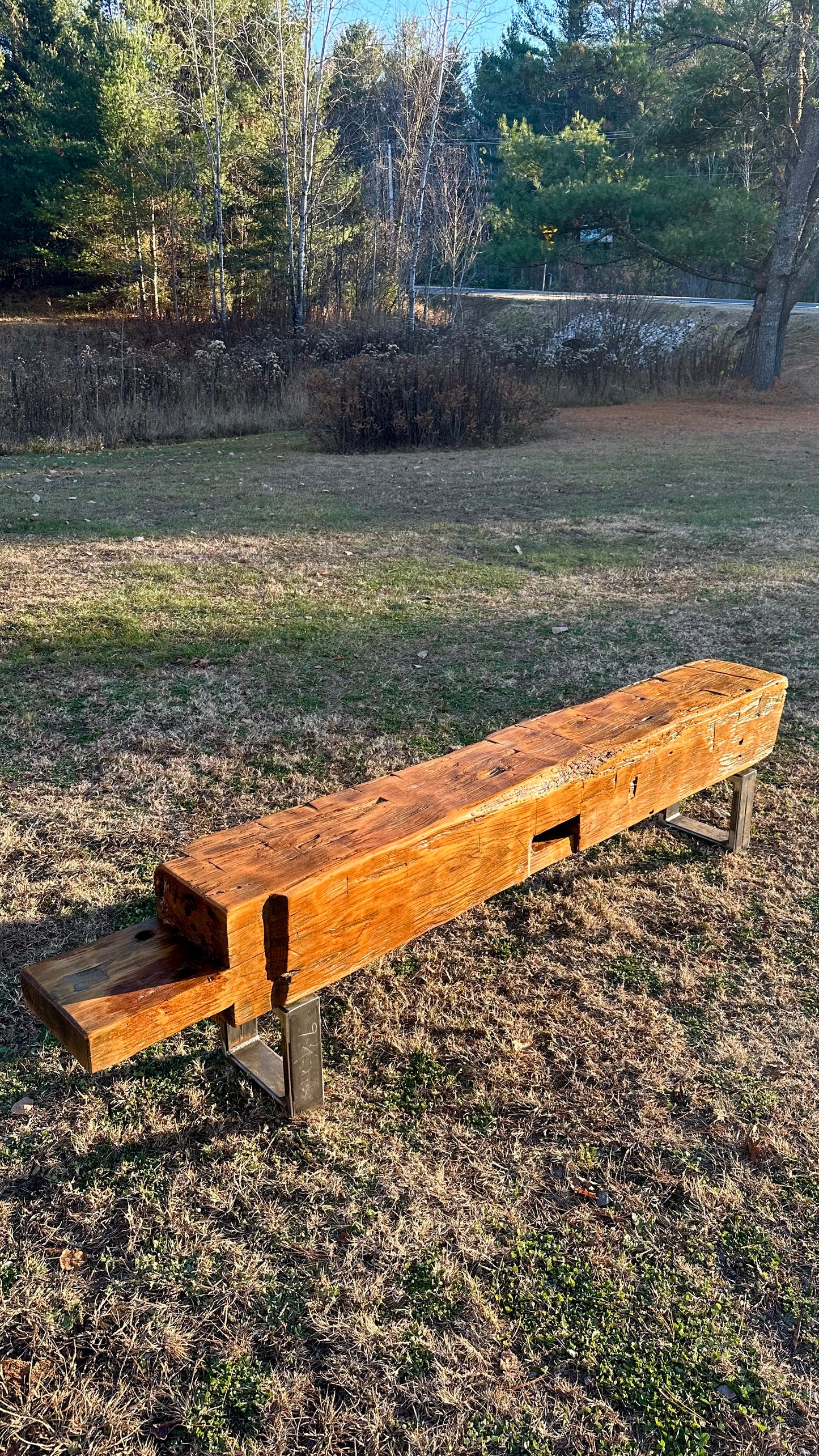 7’ L Rustic Reclaimed Hand Hewn Beam Bench / Low Console