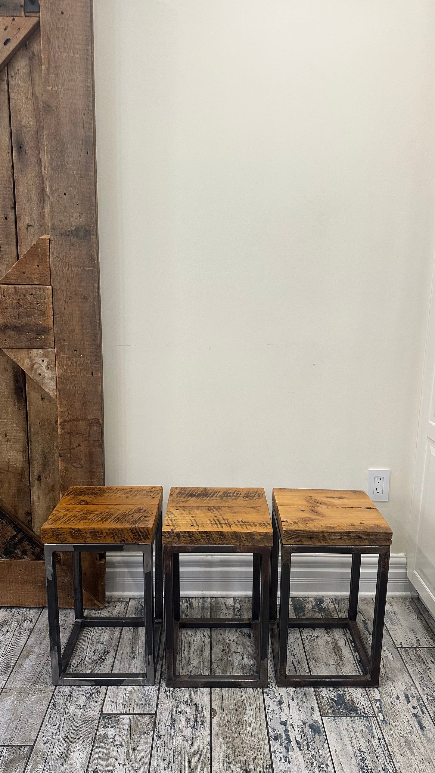 1 x Rustic Wood + Steel Side Table or Stool