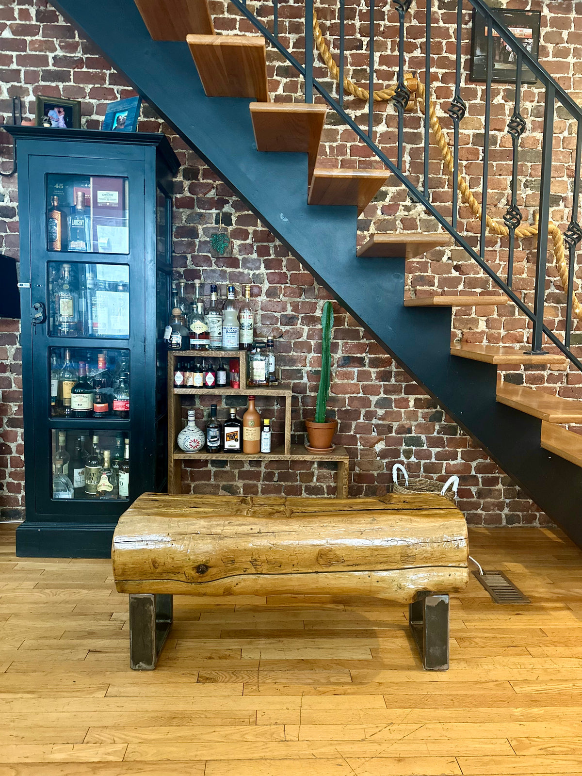 3.5' L Rustic Wood Timber Bench - Steel Legs