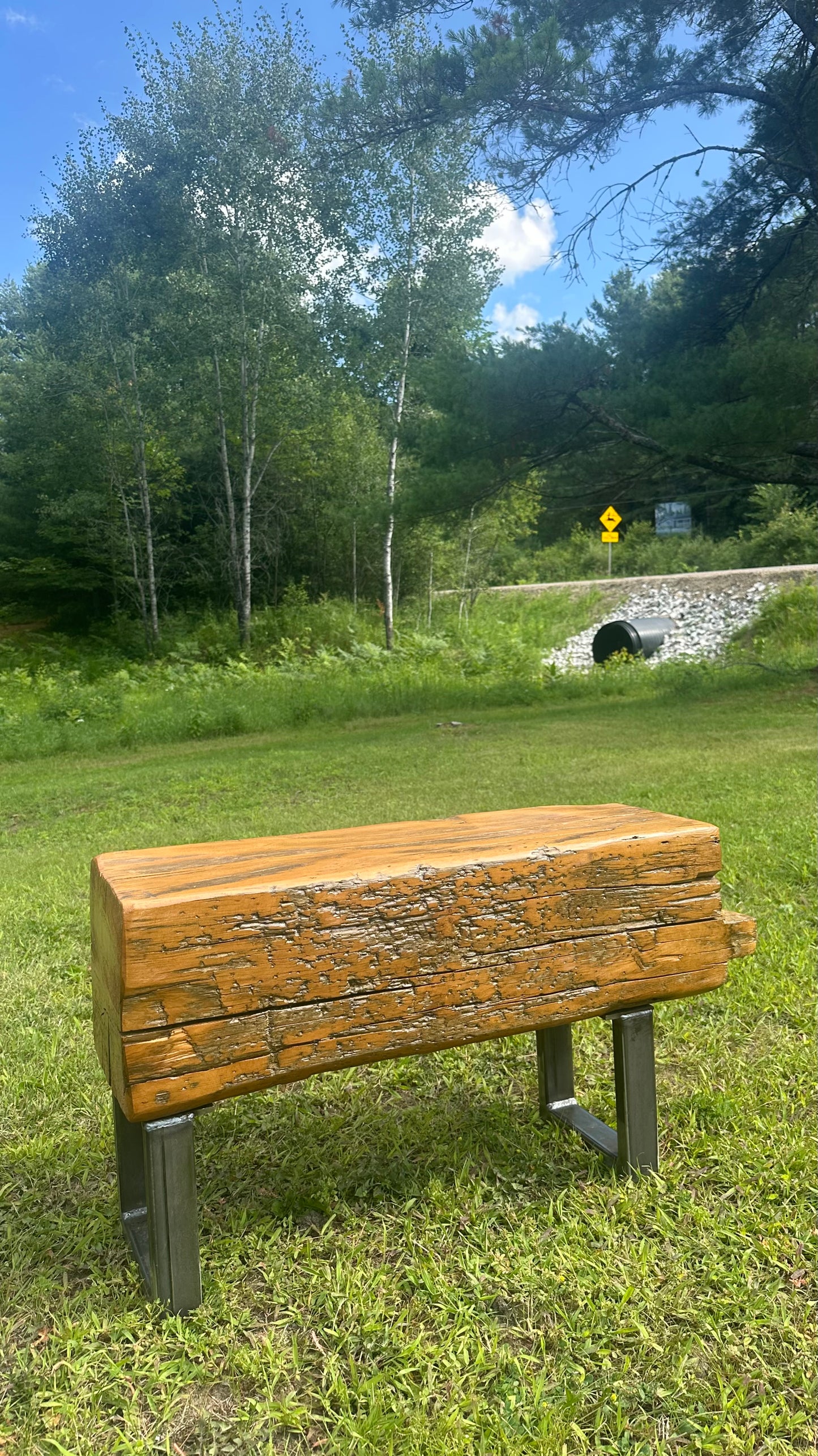 3' L Rustic Wood Beam Bench