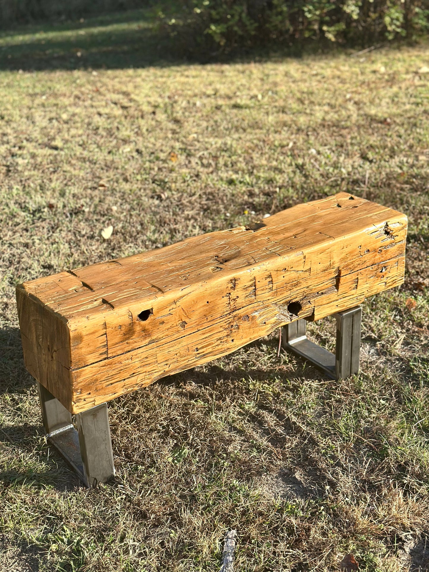 3 1/2’ Rustic Reclaimed Barn Beam Bench