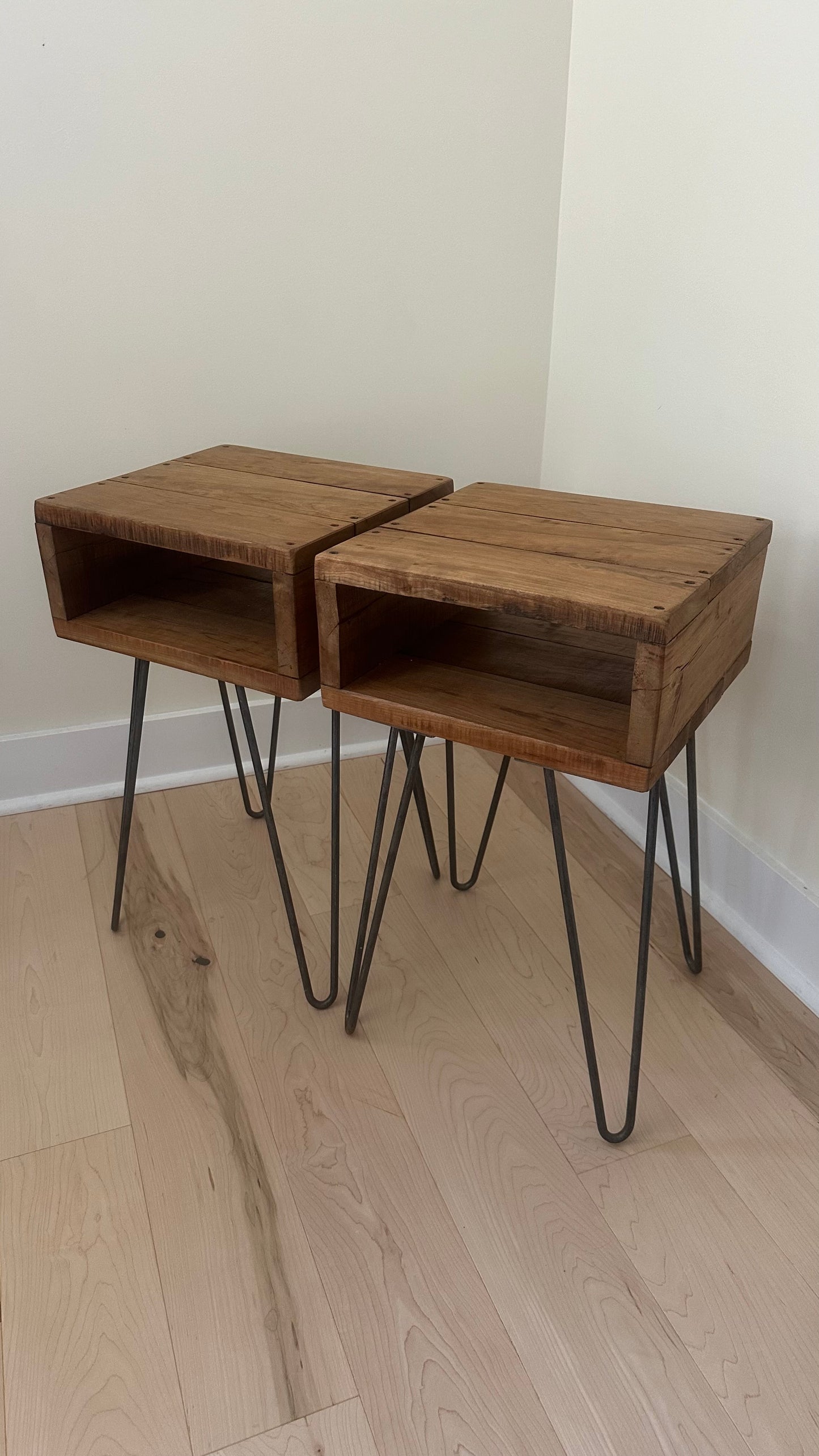 2 x Rustic Cherry Wood Side Tables / Night Stands