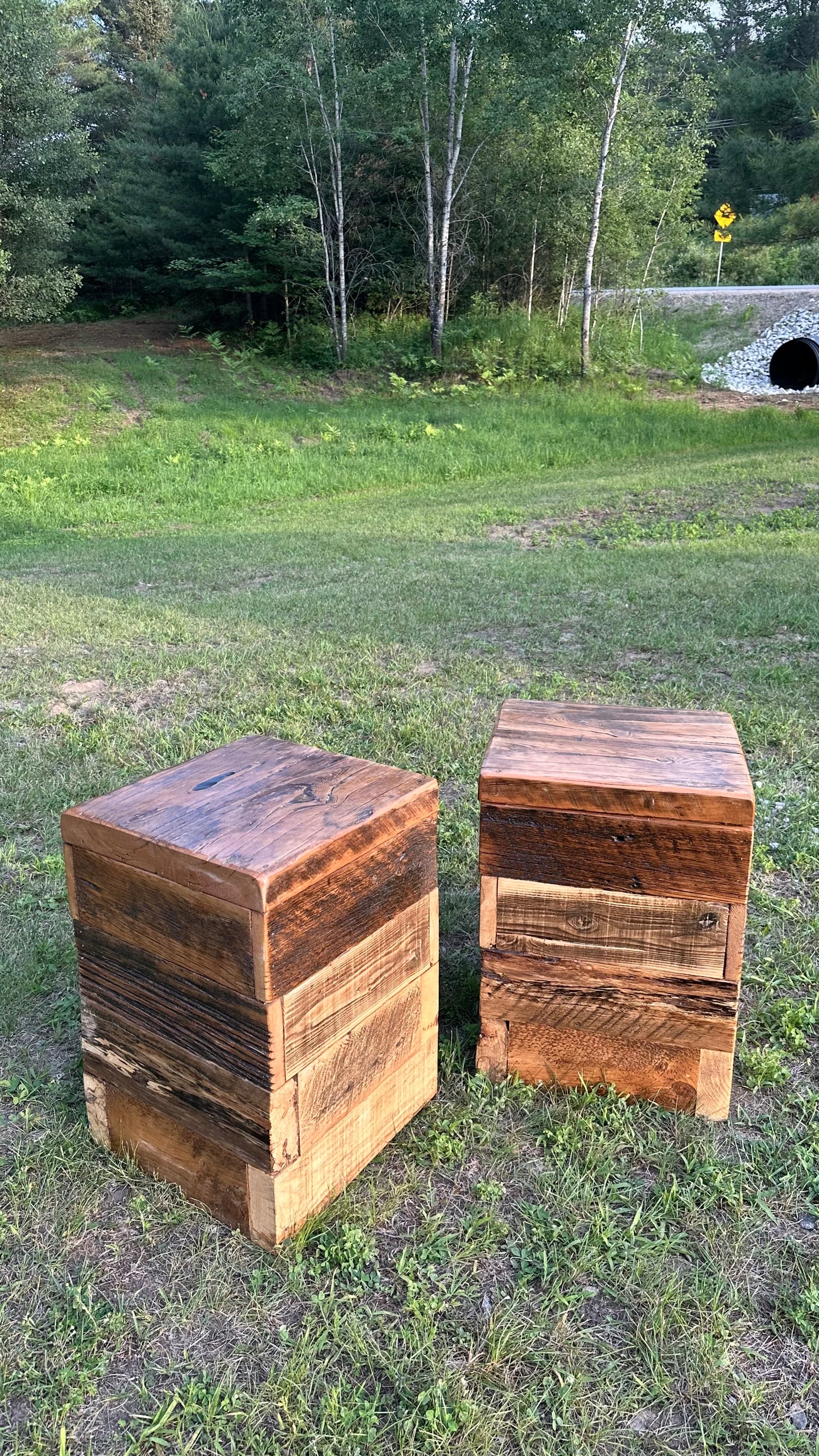 2 x Mixed Reclaimed Wood Tables / Stands
