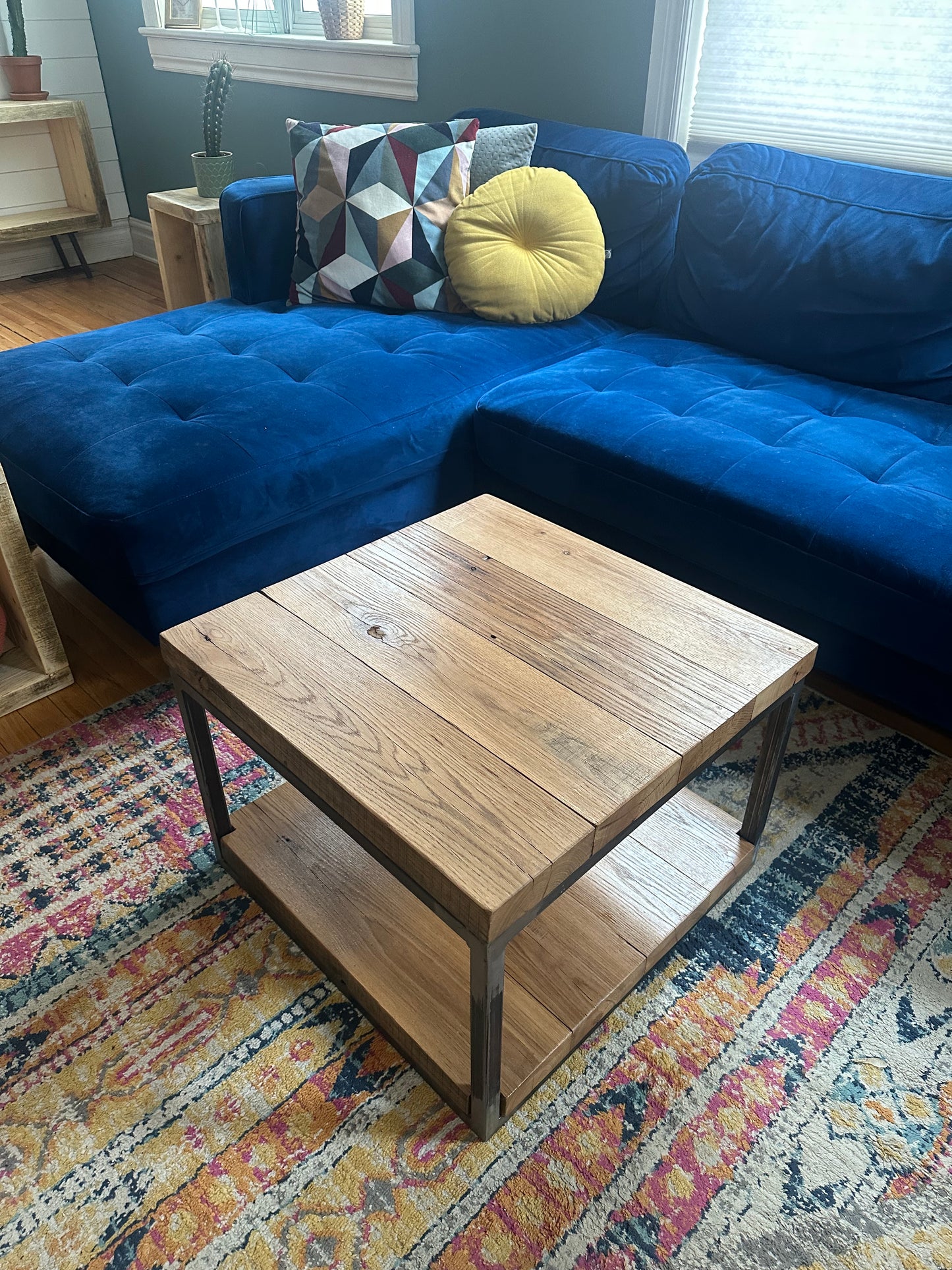 Compact Rustic Oak + Steel Coffee Table