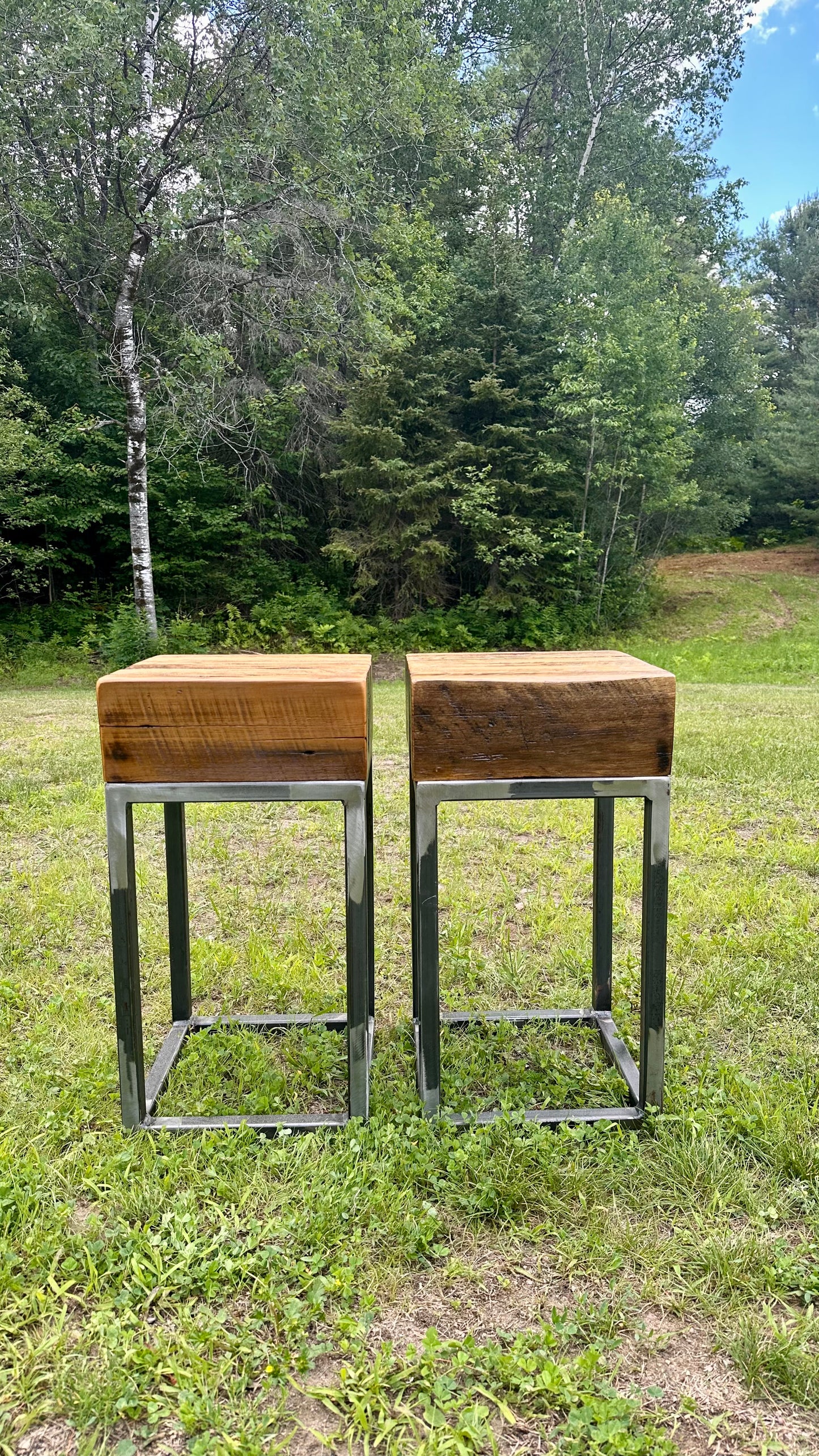 2 x Rustic Wood + Steel Tables