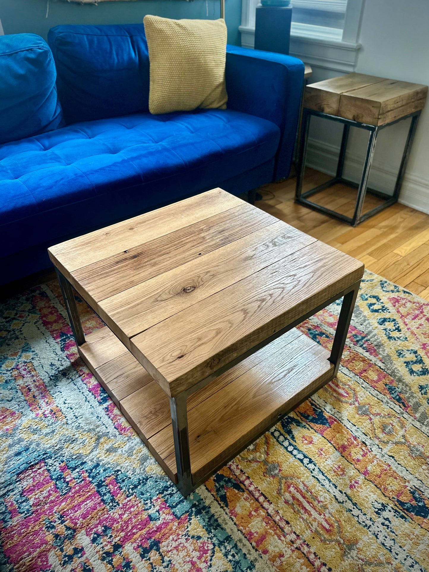 Compact Rustic Oak + Steel Coffee Table
