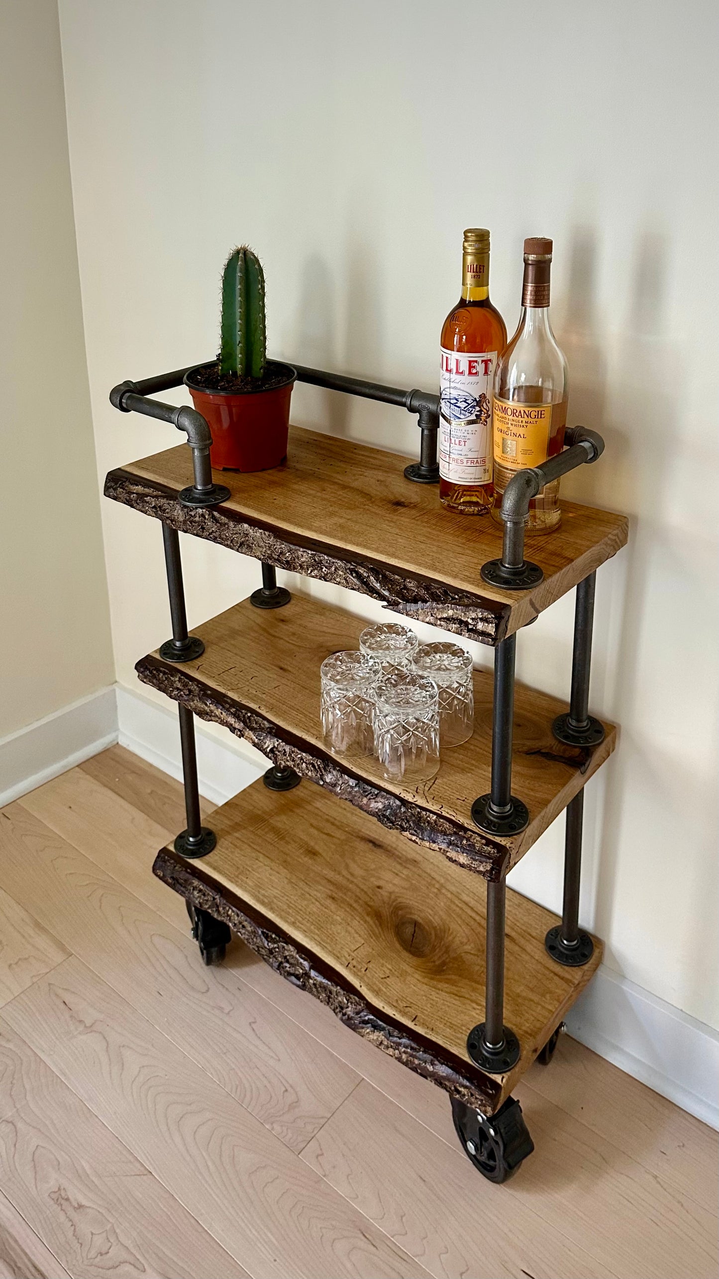 2’ L Rustic Live Edge Bar Cart