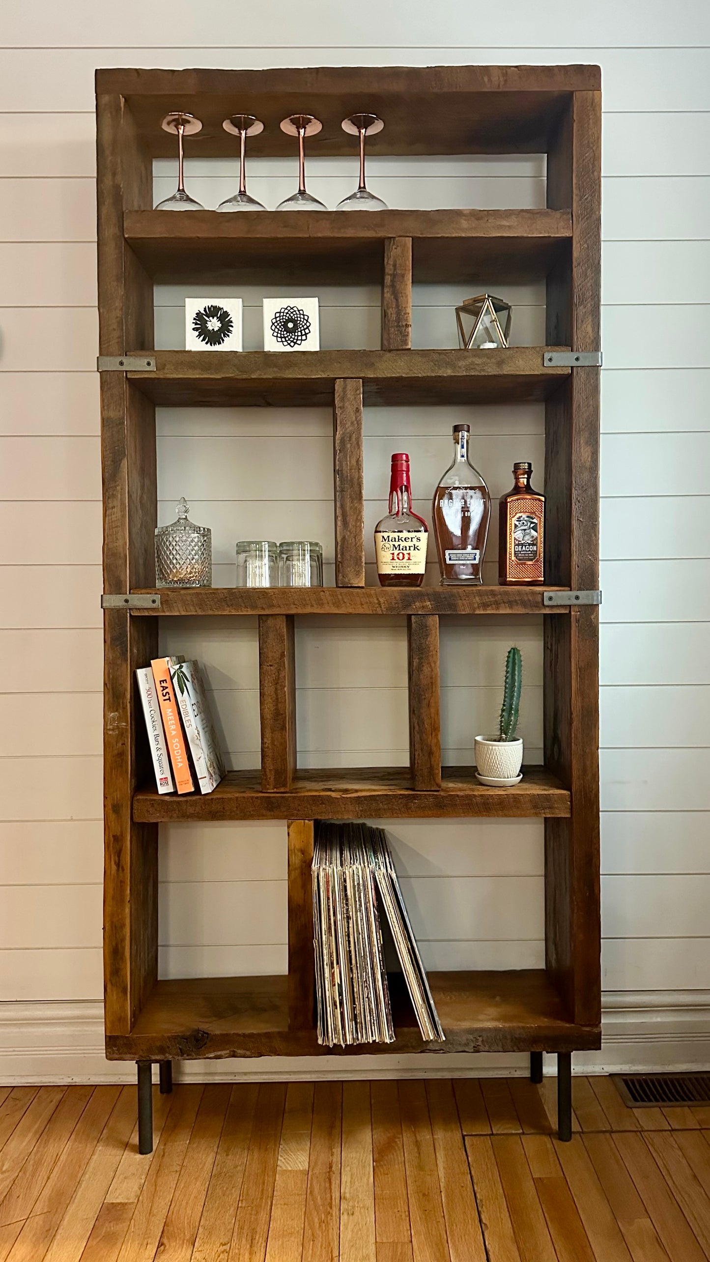 6.5' H Rustic Reclaimed Wood Bookcase - Steel Legs