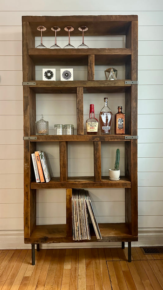 6.5' H Rustic Reclaimed Wood Bookcase - Steel Legs