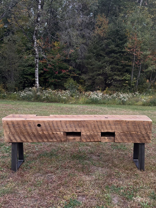 4.5' L Rustic Ash Wood + Steel Bench