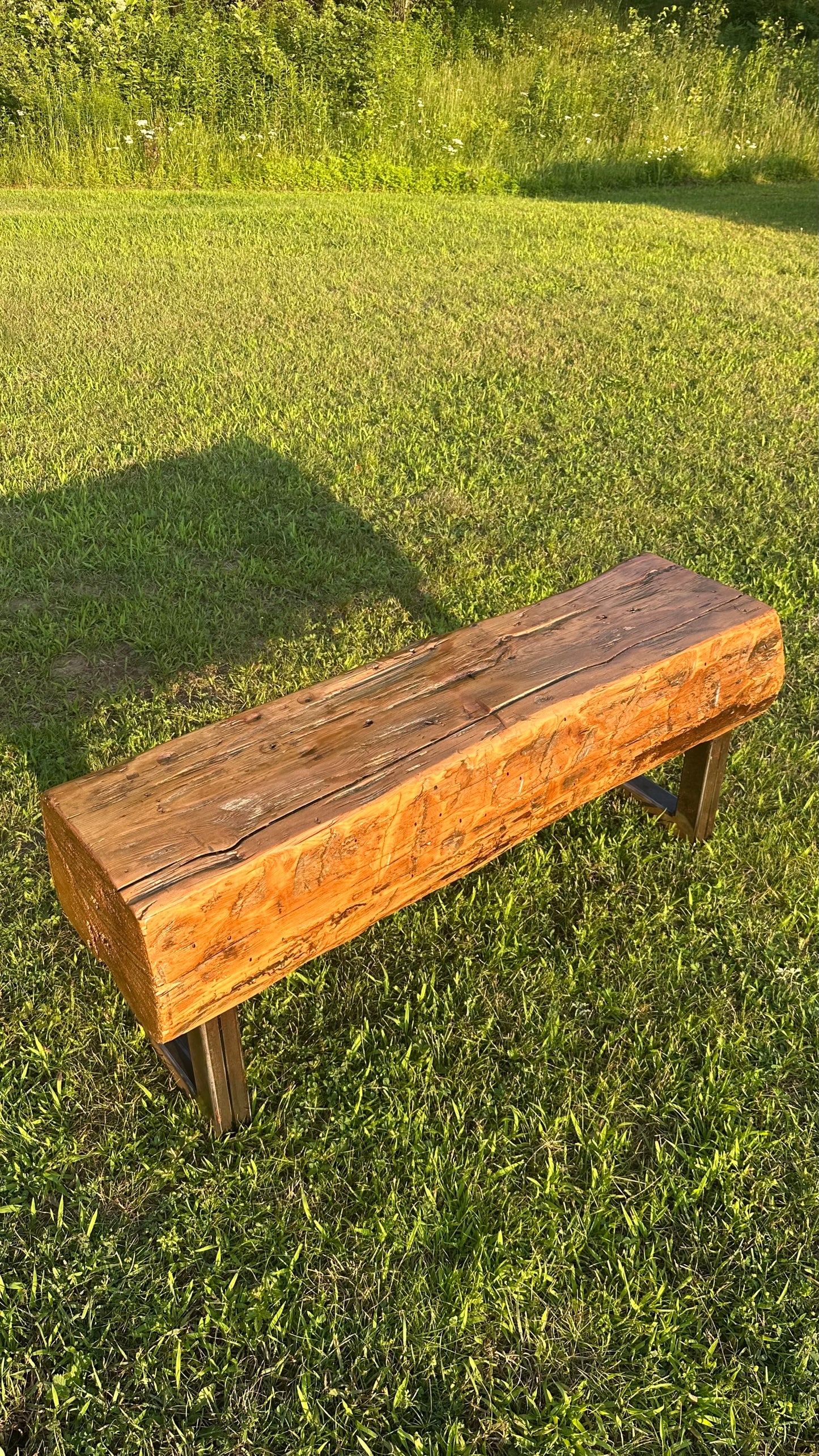 3 1/2’ L Rustic Reclaimed Barn Wood Beam Bench