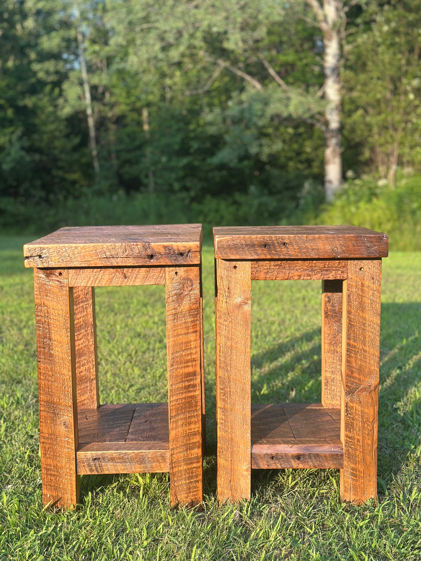Set of 2 x Rustic Wood Side Tables Night Stands