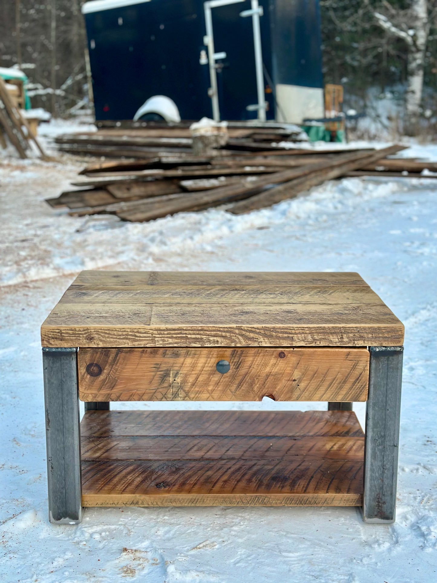 Rustic Reclaimed Wood & Steel Coffee Table