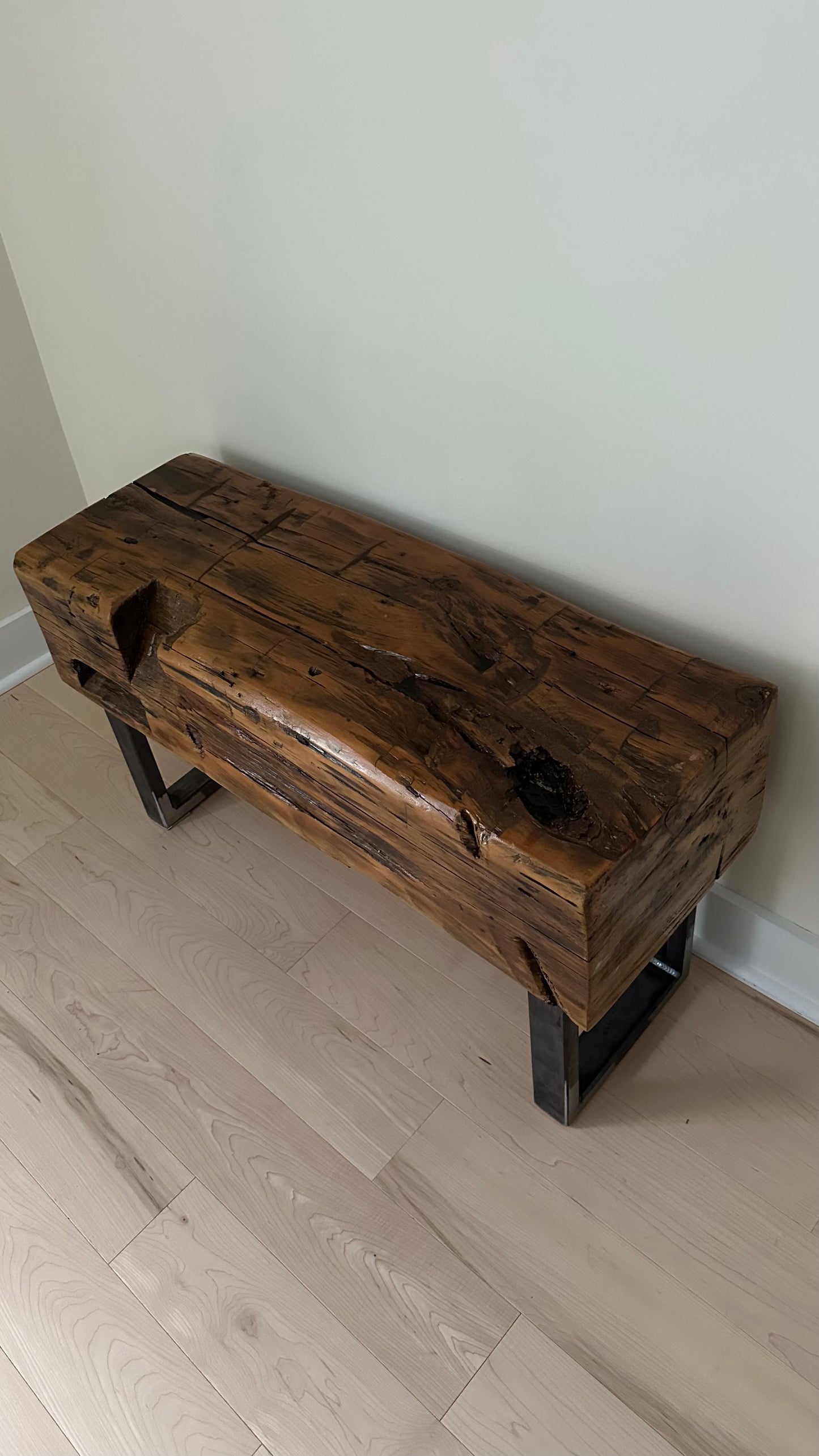 3’ L Rustic Reclaimed Barn Beam Bench